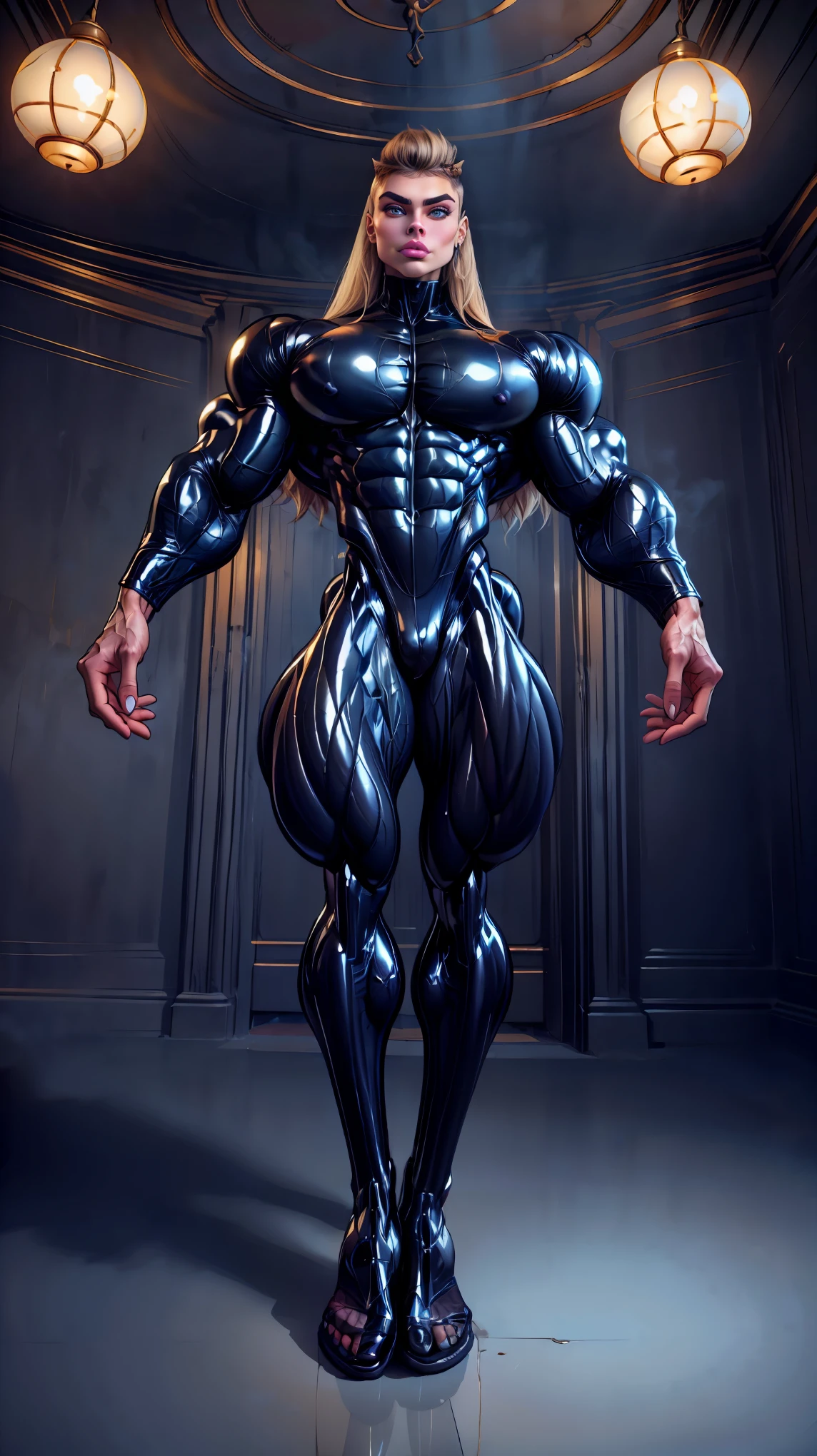 ((Best Quality, 8K, ultra-detailed, Masterpiece: 1.3)), 1boy, full body image, shiny skin, sharp, Perfect Body Beauty, realistic shaded perfect body, muscular male, huge and voluminous shoulders, shapely neck Big Breasts, chiseled abs, huge muscles, bodybuilder body, 300 lbs, (((back))) Broad back, shapely trapezius, toned deltoids, voluminous lats, (closed helmet, plain helmet, helmet with mask, expressionless male mask,:1.1), legs not too far apart, ("bodysuit, big bulge muscles ":1.2), ("leggins, armor":1.1), legs not too far apart, ("glove, armor":1.1 ), ("jet black armor":1.1), (techwear) (dynamic pose:1.1), thigh , battle field , (bulge focus:1.2), 3d, cartoon