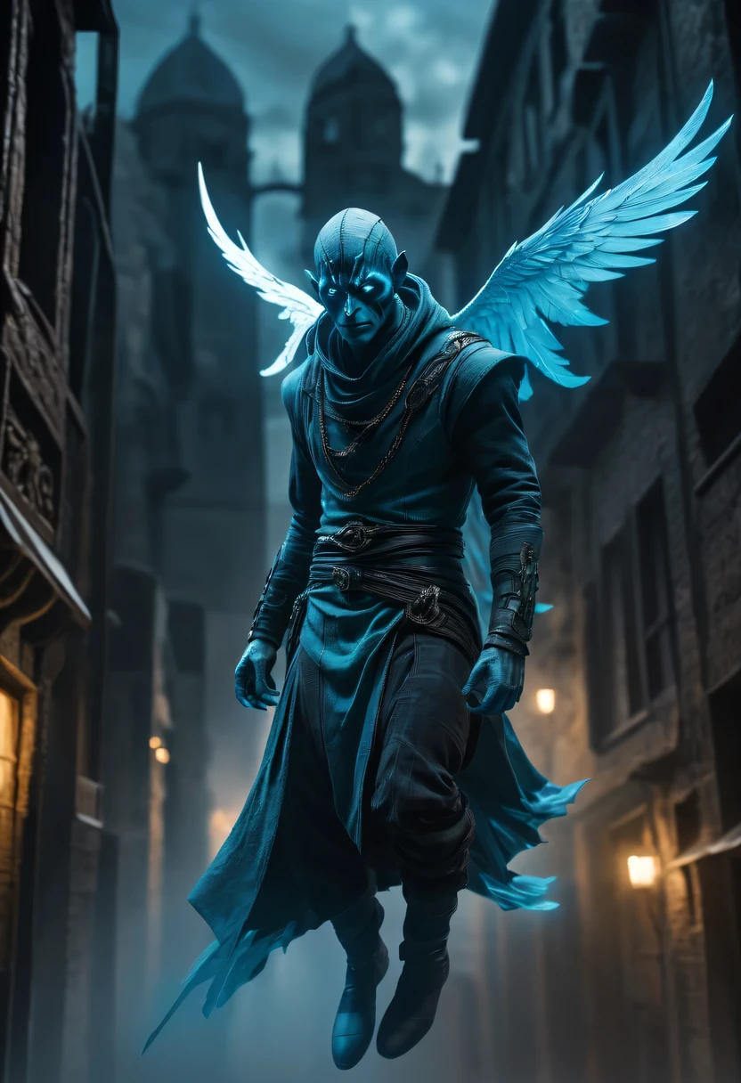 actual photo of raziel (flight:1.3) in dark city, dark fantasy style, ,high resolution, (detailed actual image:1), Crazy details, soft, student, (expressive face, Detailed face:1), (actual:1), (photoactual, photo-actual:1), full color, (3d:1), (Very detailed:1.2), masterpiece, 8K Ultra HD,