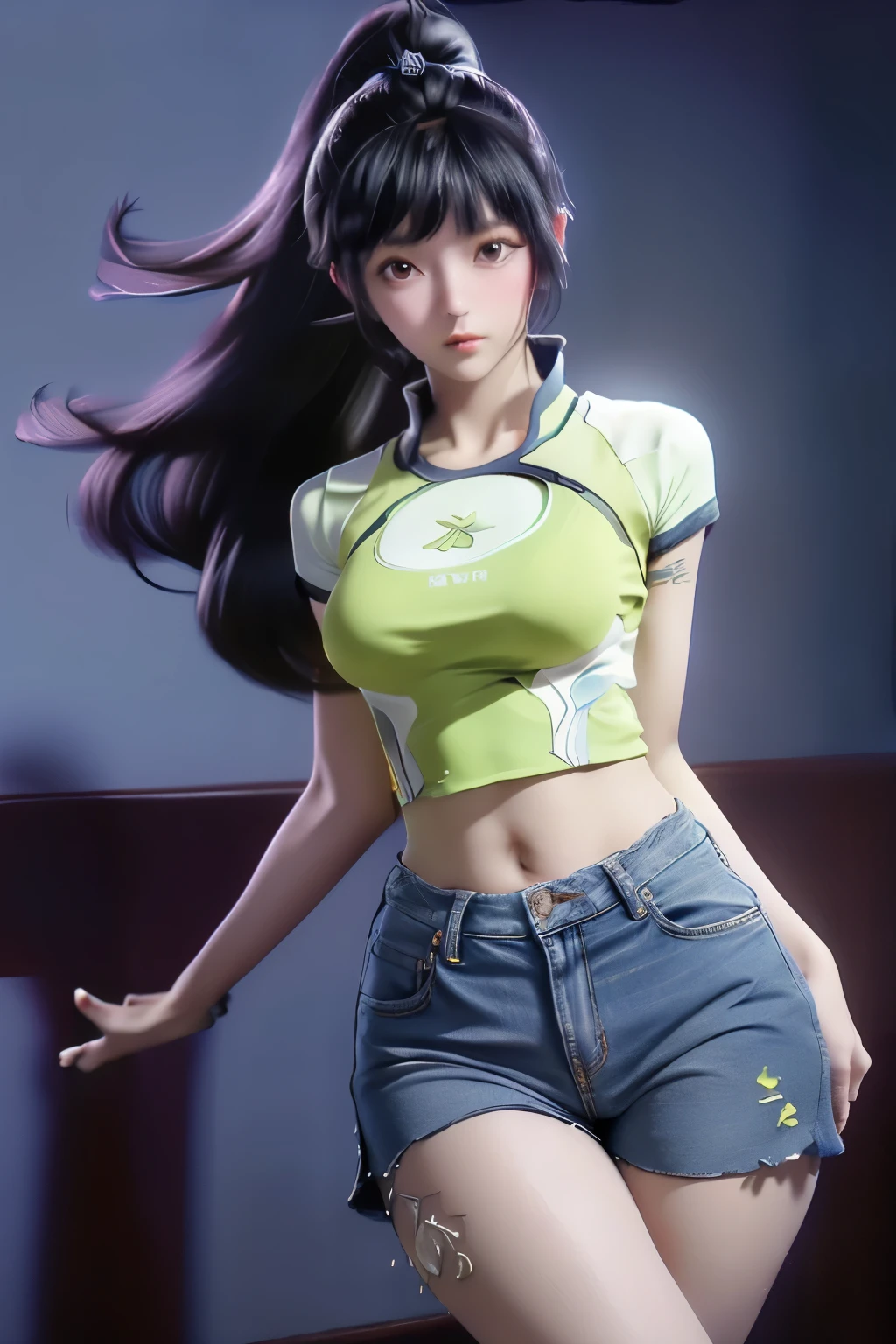 (Hinata Hinata, Very sensual, Clothes for a funky girl, Brazil, Rio de janeiro, Dancing funk, scroll, (((Large Breasts、Low-cut,Cleavage, Wide hips,)))((Long legs)),Hourglass figure))Big Ass, Thick Legs, Wearing short denim shorts, Wearing a mini shirt, Belly button leaking, Nike sports shoes, long hair, Speaker at the back, Very realistic, Very sexy, 8K, 8K is extremely detailed), (extremely delicate and beautiful), (masterpiece), (Better quality: 1.0), (Ultra HD:1.0)