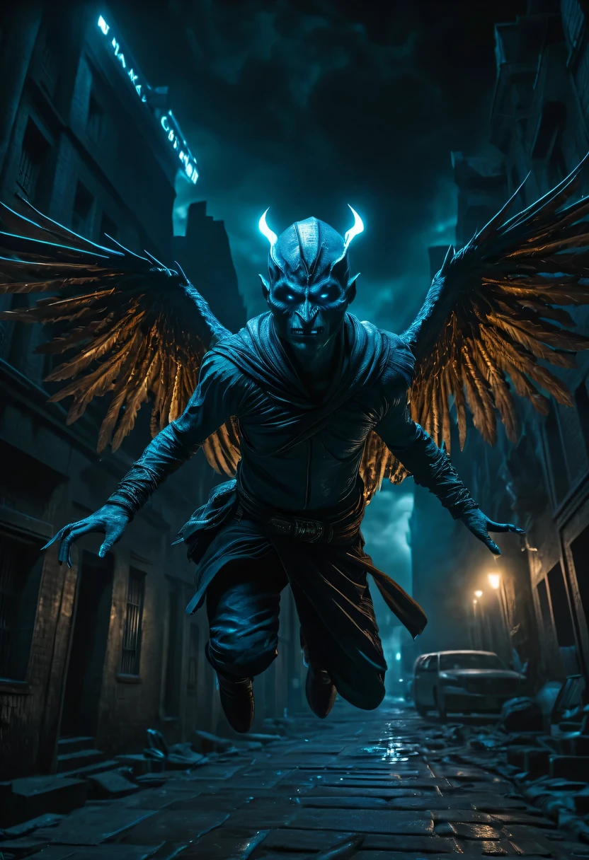 actual photo of raziel (flight:1.3) in dark city, dark fantasy style, ,high resolution, (detailed actual image:1), Crazy details, soft, student, (expressive face, Detailed face:1), (actual:1), (photoactual, photo-actual:1), full color, (3d:1), (Very detailed:1.2), masterpiece, 8K Ultra HD,
