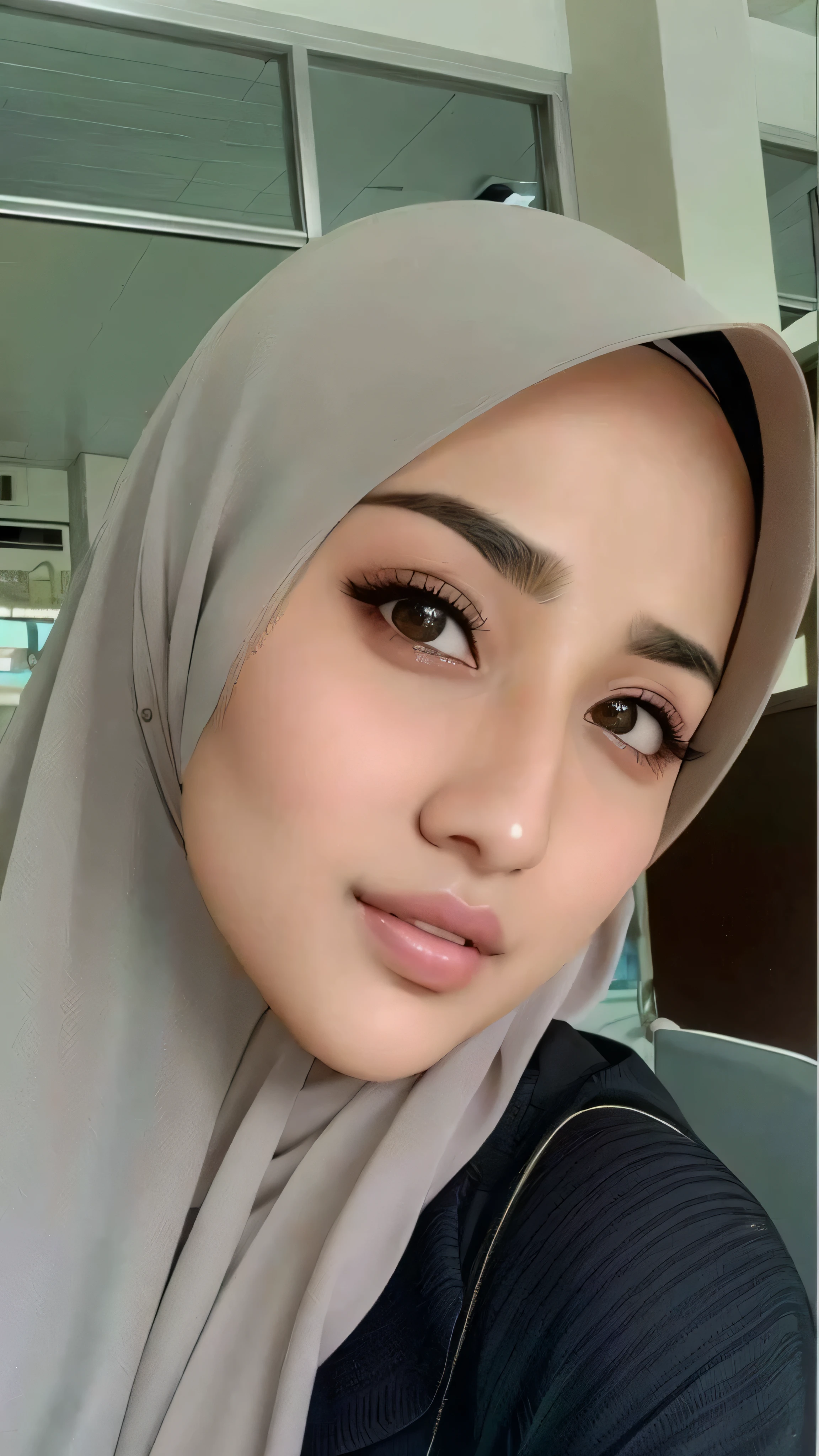 muslim woman wearing a hijab and a black shirt, dilraba dilmurat, without makeup, with accurate face, beuatiful face, with cute - fine - face, faridah malik, malaysian, hijab, serena malyon, beutiful face, she has a cute face, cute-fine-face, cute - fine - face, hana alisa omer