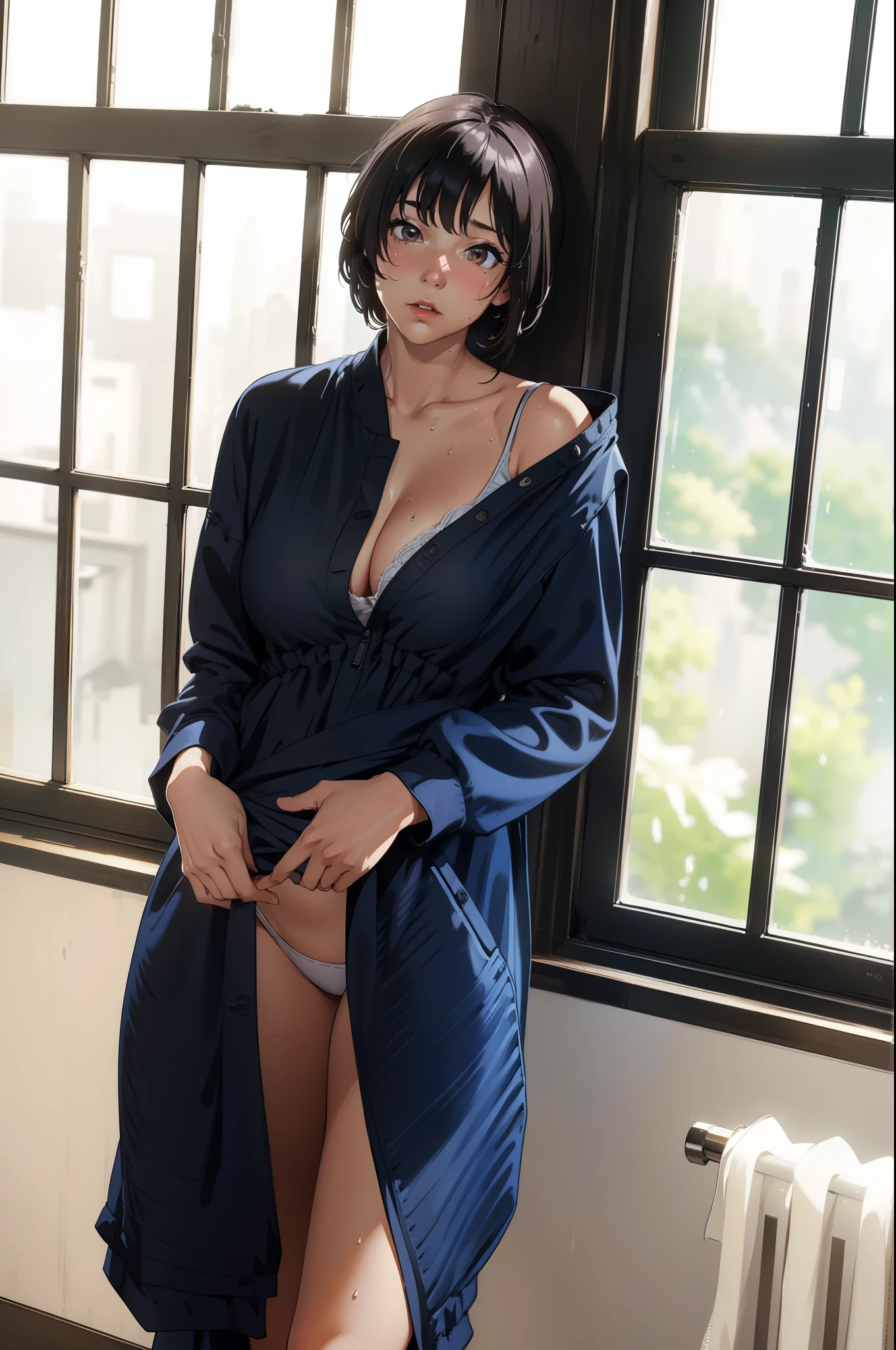 (extremely detailed CG unity 8k wallpaper), (masterpiece), (best quality), (ultra-detailed), (best illustration), (best shadow), (absurdres), BREAK girl, sweat, steam, medium breast, looking at viewer,