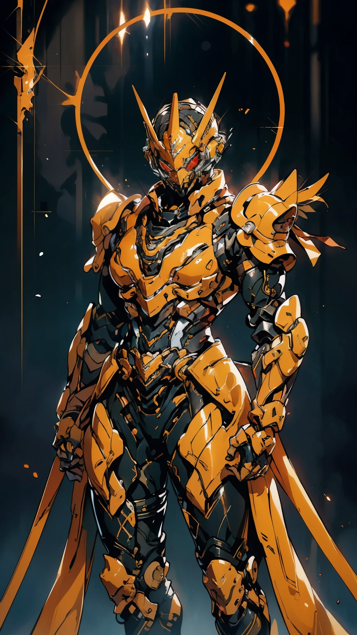 A woman adorned in fantasy-style full-body armor, a crown-concept fully enclosed helmet that unveils only her eyes, a composite layered chest plate, fully encompassing shoulder and hand guards, a lightweight waist armor, form-fitting shin guards, the overall design is heavy-duty yet flexible, (the armor gleams with a golden glow, complemented by red and blue accents), exhibiting a noble aura, she floats above a fantasy-surreal high-tech city, this character embodies a finely crafted fantasy-surreal style armored hero in anime style, exquisite and mature manga art style, (mixture of Queen bee and Spider concept Armor, plasma energy, blood energy), ((Element, elegant, goddess, femminine:1.5)), metallic, high definition, best quality, highres, ultra-detailed, ultra-fine painting, extremely delicate, professional, anatomically correct, symmetrical face, extremely detailed eyes and face, high quality eyes, creativity, RAW photo, UHD, 32k, Natural light, cinematic lighting, masterpiece-anatomy-perfect, masterpiece:1.5