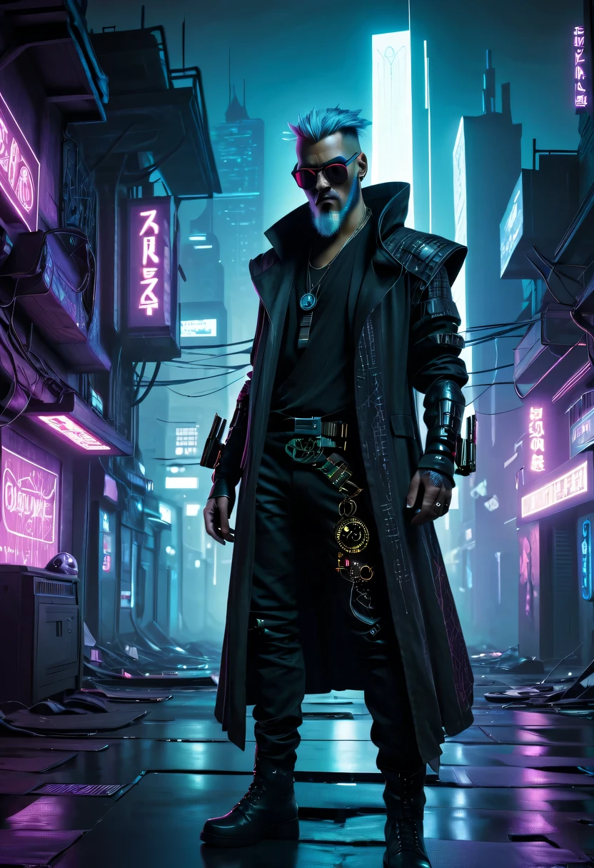 dark city，sh4g0d style cyberpunk wizard