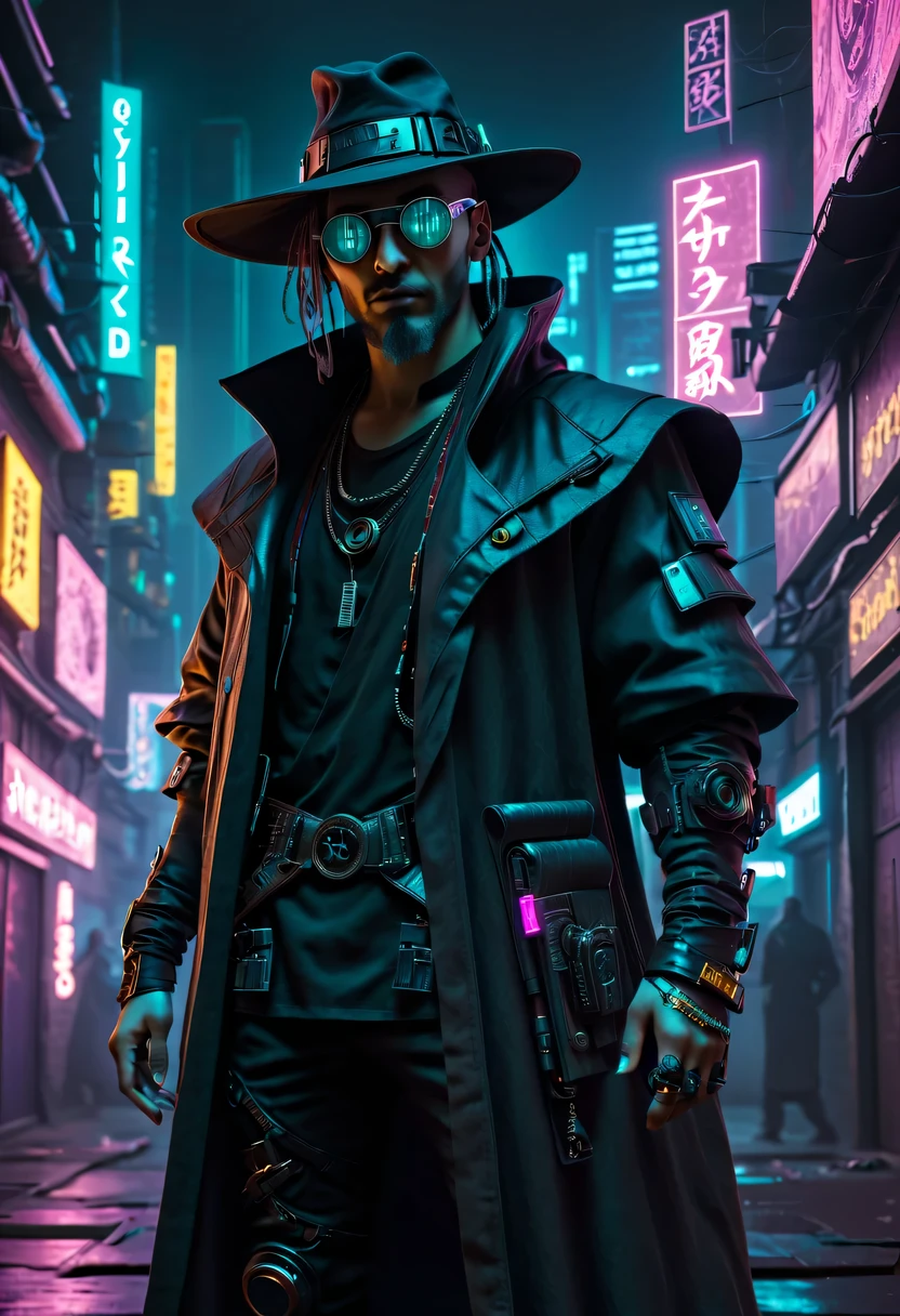 dark city，sh4g0d style cyberpunk wizard