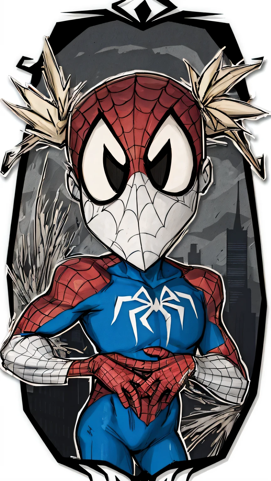 best quality,comic style:spiderman,hero,red and blue garments,new york city skyline,high-rise building,city View