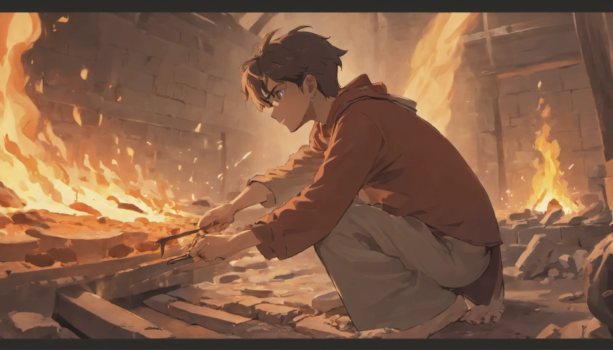 A young muslim craftsman works at his forge, in an arabic village in the desert