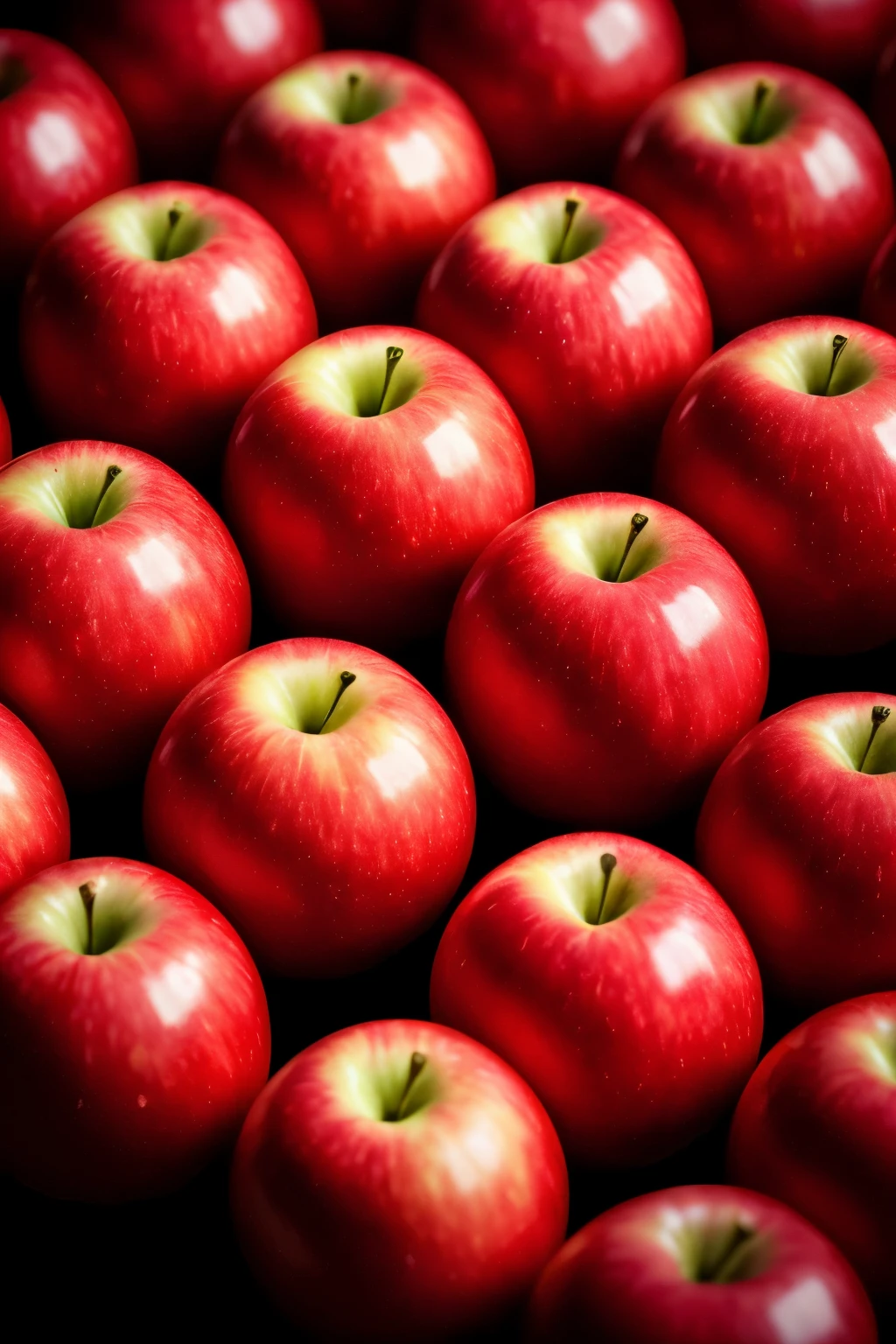 RAW photo in sequence, an image of an army of identical apples, precise texture details of the apples, spacious and slightly blurred background, natural lighting, HDR, foto realista, alta qualidade, almost porcelain vision, tom vermelho vibrante, macro fotografia, fostered appearance, textura superficial sensational, 4k UHD, detalhes extraordinariamente definidos, five million pixels, liquid filter, revestimento liso e brilhante.