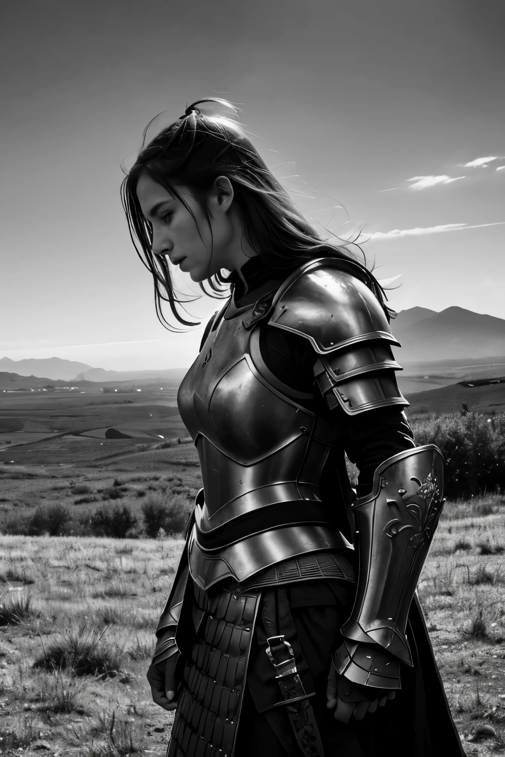 Masterpiece, (identical twin girls:1.5), fierce battle ready, one girl with full armor on, sword in hand, battlefield backdrop, rough, textured terrain, (high contrast lighting:1.4), knightly armor with intricate details and shine, warrior-like expressions, (ultra high definition, 6K), vibrant and saturated colors, HDR rendering, high detail textures, Canon EOS R5, legendary battle scene, detailed armor reflections, cinematic mood. --s2
Or:
Masterpiece, (stark contrast:1.2), twin girls, one armed and armored, battle scene, rugged terrain, (