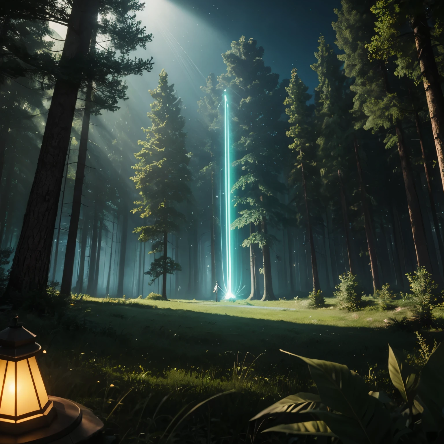 un gros plan,une herbe lumineuse dans une forêt sombre herbe, éclairage sombre, Bip de rendu 3D, moteur irréel 5 lighting, moteur irréel lumen, VFX surréalistes très détaillés, lumière cinématographique volumétrique, Jessica Rossier, art fantastique, lumière procédurale