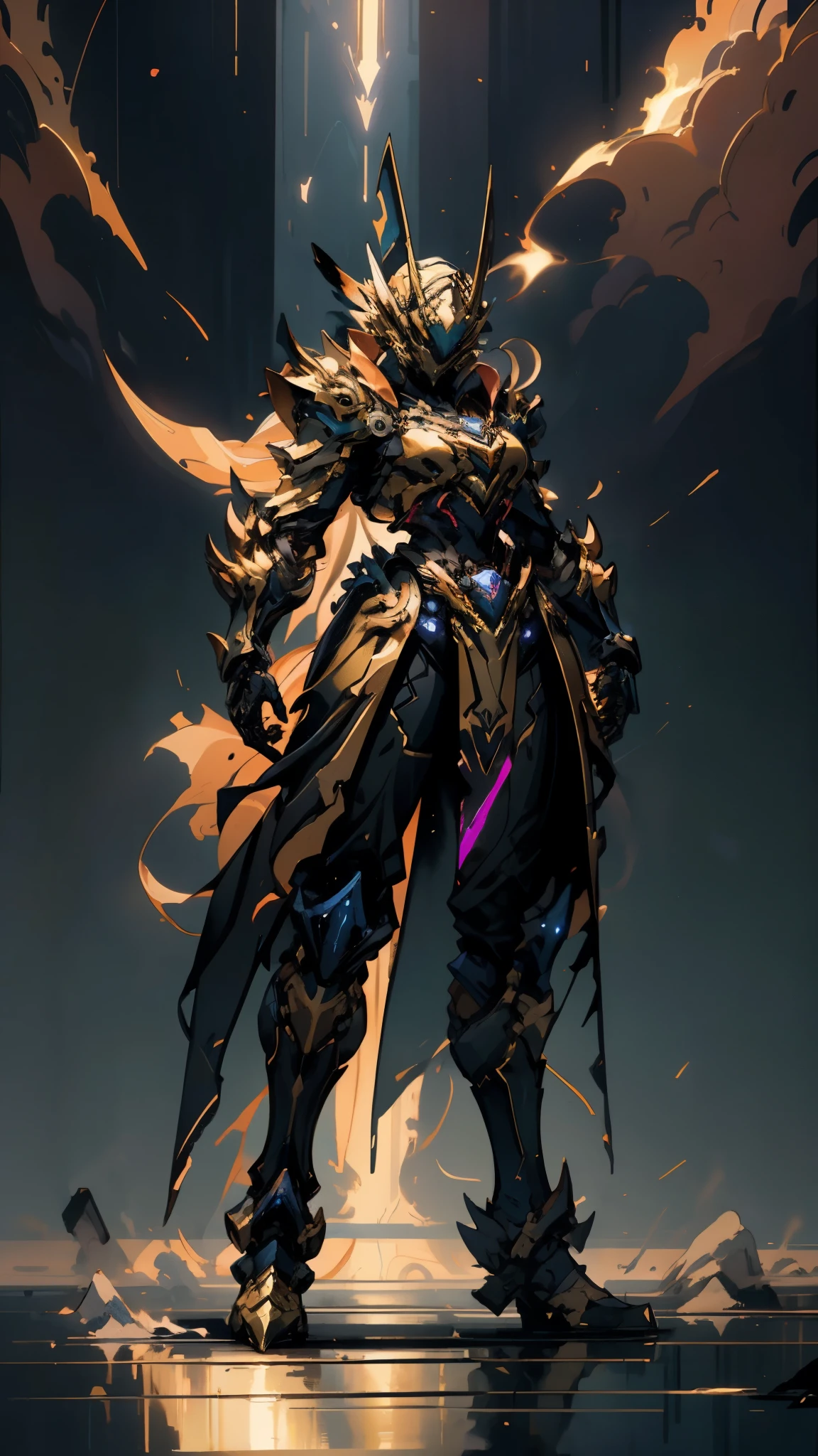 A woman adorned in fantasy-style full-body armor, a crown-concept fully enclosed helmet that unveils only her eyes, a composite layered chest plate, fully encompassing shoulder and hand guards, a lightweight waist armor, form-fitting shin guards, the overall design is heavy-duty yet flexible, ((the armor gleams with a golden glow, complemented by red and blue accents)), exhibiting a noble aura, she floats above a fantasy-surreal high-tech city, this character embodies a finely crafted fantasy-surreal style armored hero in anime style, exquisite and mature manga art style, (mixture of Queen bee and Spider concept Armor, plasma, energy), ((Element, elegant, goddess, femminine:1.5)), metallic, high definition, best quality, highres, ultra-detailed, ultra-fine painting, extremely delicate, professional, anatomically correct, symmetrical face, extremely detailed eyes and face, high quality eyes, creativity, RAW photo, UHD, 32k, Natural light, cinematic lighting, masterpiece-anatomy-perfect, masterpiece:1.5