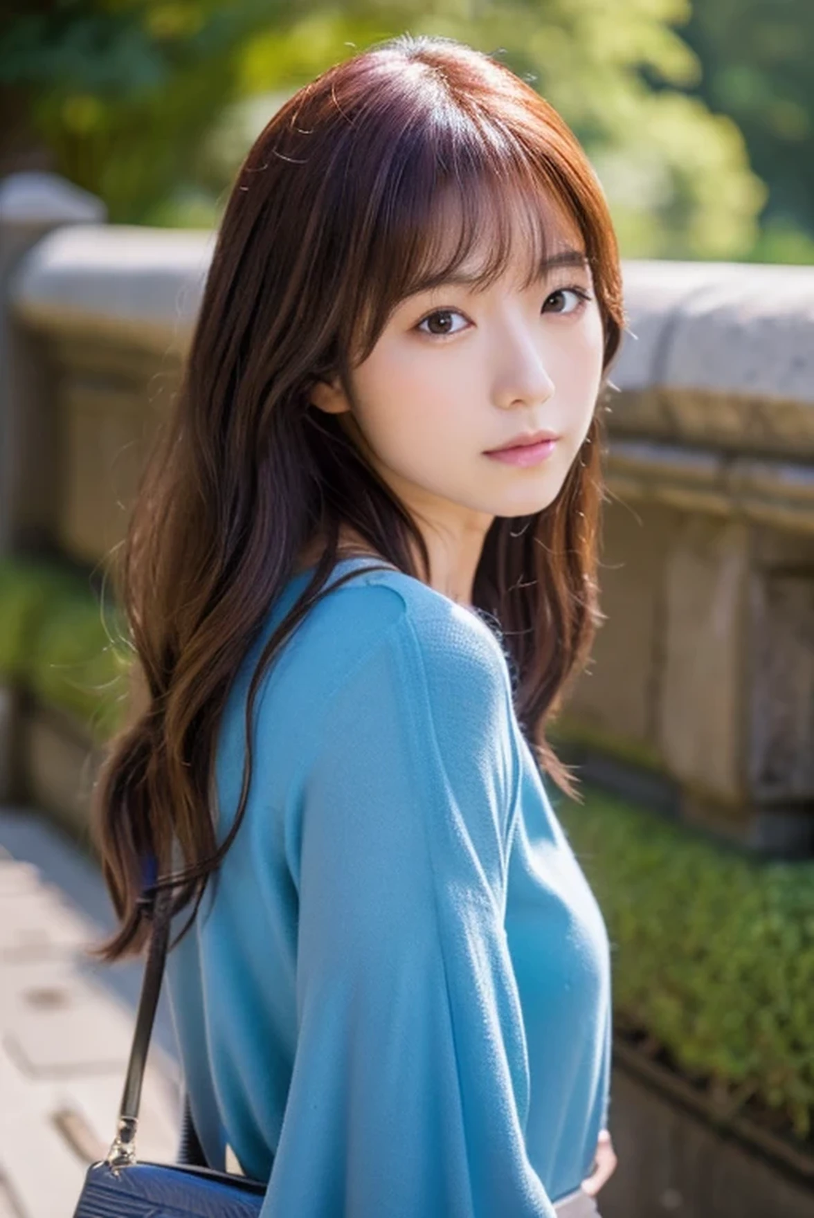 (High reality photograph, high resolusion, detailed face, detailed eyes, various angle) Japanese lady, 40 years old, cute face, skinny figure, very skinny waist, various hair style, tight knit dress with emphasizing the body line, standing in a various place, full-body photo