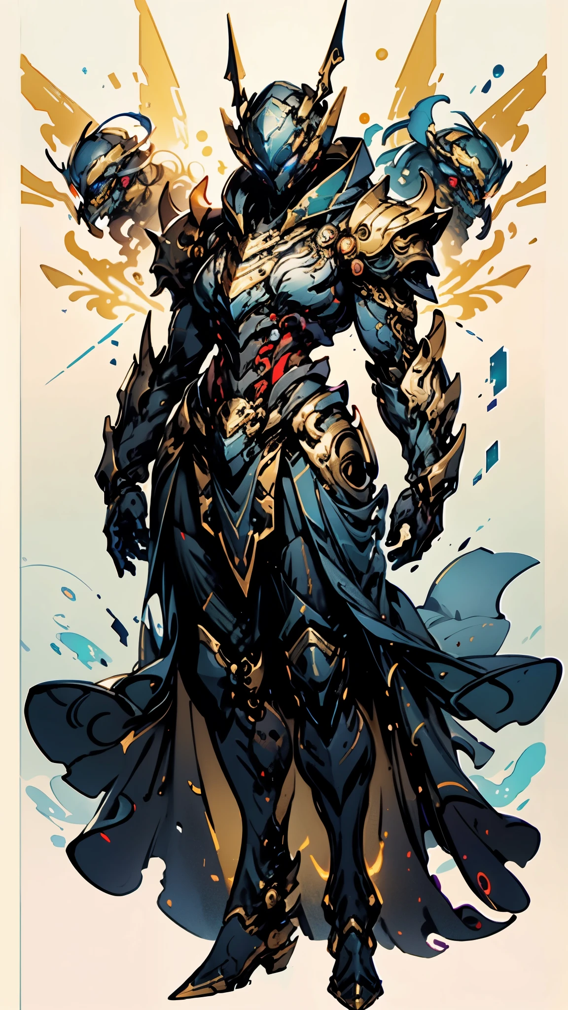A woman adorned in fantasy-style full-body armor, a crown-concept fully enclosed helmet that unveils only her eyes, a composite layered chest plate, fully encompassing shoulder and hand guards, a lightweight waist armor, form-fitting shin guards, the overall design is heavy-duty yet flexible, ((the armor gleams with a golden glow, complemented by red and blue accents)), exhibiting a noble aura, she floats above a fantasy-surreal high-tech city, this character embodies a finely crafted fantasy-surreal style armored hero in anime style, exquisite and mature manga art style, (mixture of Queen bee and Spider concept Armor, plasma, energy), ((Element, elegant, goddess, femminine:1.5)), metallic, high definition, best quality, highres, ultra-detailed, ultra-fine painting, extremely delicate, professional, anatomically correct, symmetrical face, extremely detailed eyes and face, high quality eyes, creativity, RAW photo, UHD, 32k, Natural light, cinematic lighting, masterpiece-anatomy-perfect, masterpiece:1.5