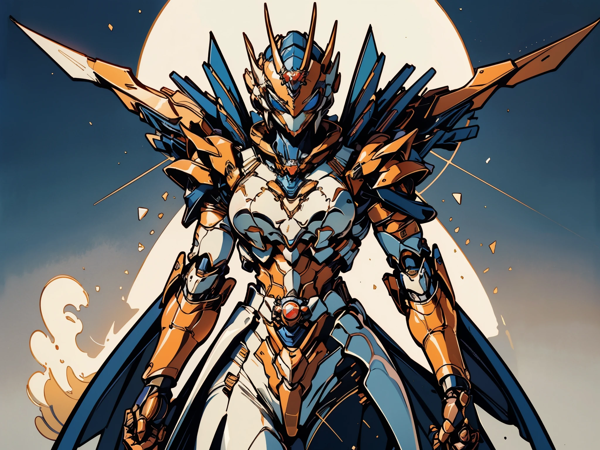 A woman adorned in fantasy-style full-body armor, a crown-concept fully enclosed helmet that unveils only her eyes, a composite layered chest plate, fully encompassing shoulder and hand guards, a lightweight waist armor, form-fitting shin guards, the overall design is heavy-duty yet flexible, ((the armor gleams with a golden glow, complemented by red and blue accents)), exhibiting a noble aura, she floats above a fantasy-surreal high-tech city, this character embodies a finely crafted fantasy-surreal style armored hero in anime style, exquisite and mature manga art style, (mixture of Queen bee and Spider concept Armor, plasma, energy), ((Element, elegant, goddess, femminine:1.5)), metallic, high definition, best quality, highres, ultra-detailed, ultra-fine painting, extremely delicate, professional, anatomically correct, symmetrical face, extremely detailed eyes and face, high quality eyes, creativity, RAW photo, UHD, 32k, Natural light, cinematic lighting, masterpiece-anatomy-perfect, masterpiece:1.5
