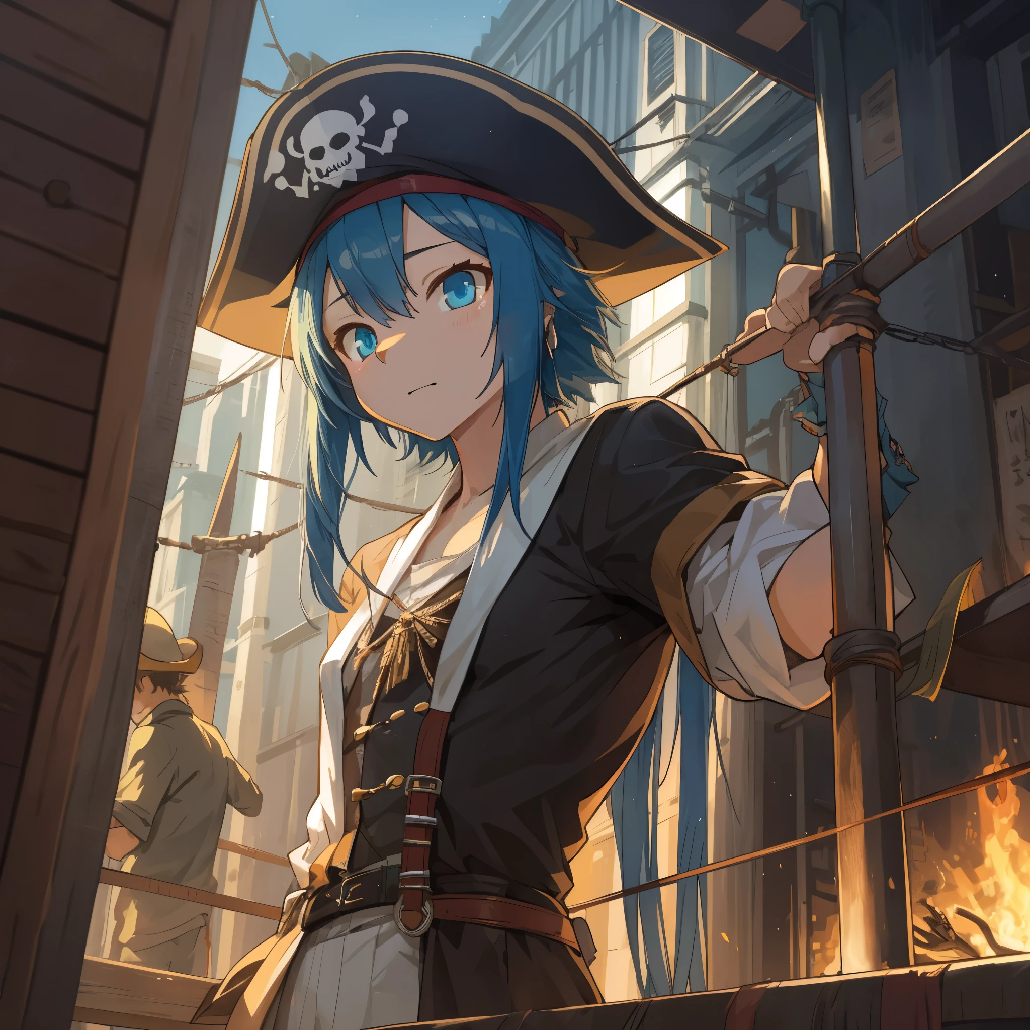 top quality, best quality, High-quality illustrations, masterpiece, super high resolution, detailed background, Hospitals with power outages, Spooky creatures, Pirate Ship, a pirate, 6+boys, 6+girls, absurdres(highly detailed beautiful face and eyes)perfect anatomy, expression, good lighting, cinematic shadow(kemono, furry anthro),