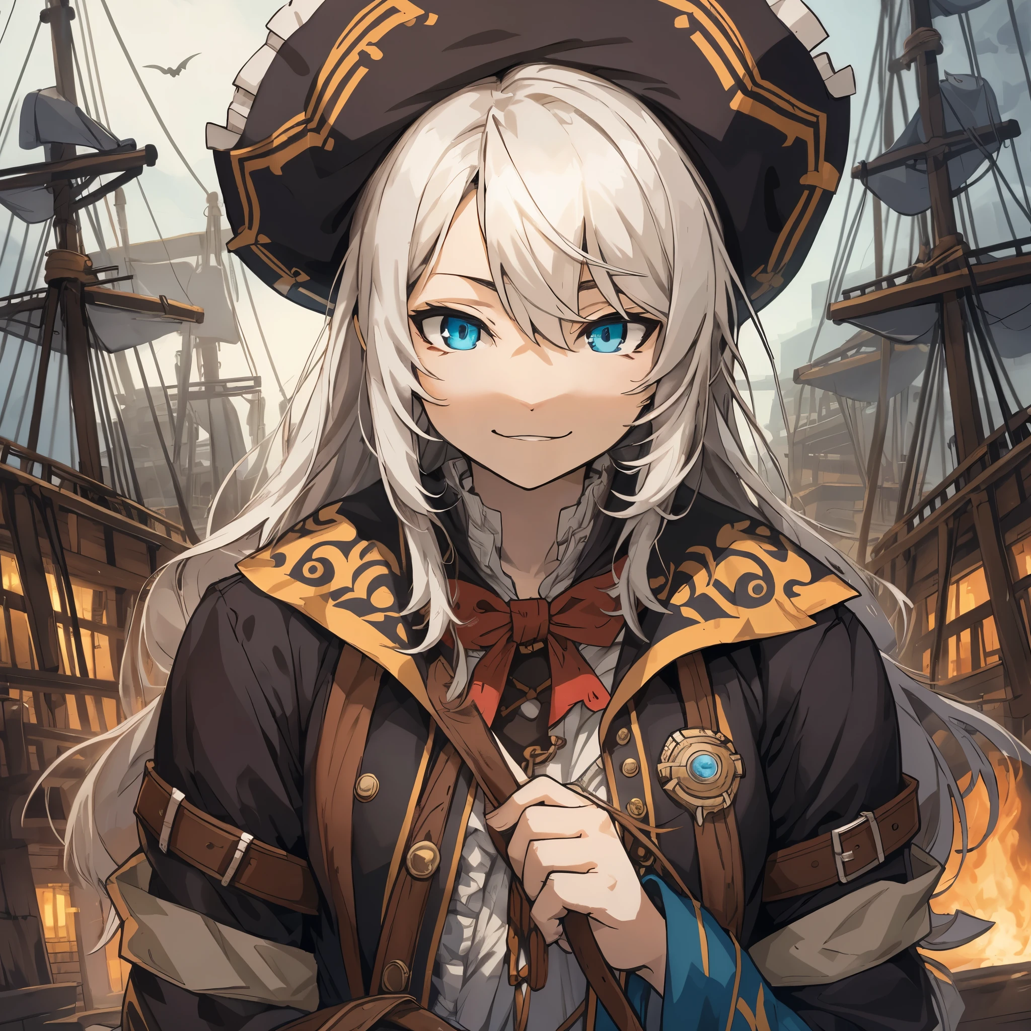 top quality, best quality, High-quality illustrations, masterpiece, super high resolution, detailed background, Hospitals with power outages, Spooky creatures, Pirate Ship, a pirate, 6+boys, 6+girls, absurdres(highly detailed beautiful face and eyes)perfect anatomy, expression, good lighting, cinematic shadow(kemono, furry anthro),