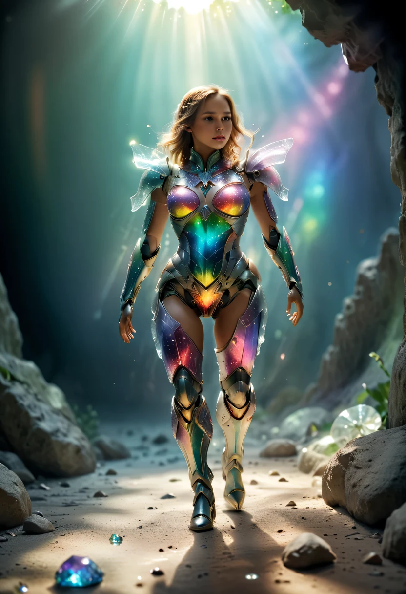 transparent armor,Sequins,colored Light,crystal, Glass, transparent, (actual), masterpiece, best quality, Light, natural shadow, highest detail, Professional photography, Detailed background, depth of field, super crazy details, complicated, beautiful, subsurface scattering, dynamic perspective, 直至沿着宇宙中的crystal之路行走, 直到被阳Light照亮's-ray, stars twinkling around, Comet and planet fLight, magical bright picture,