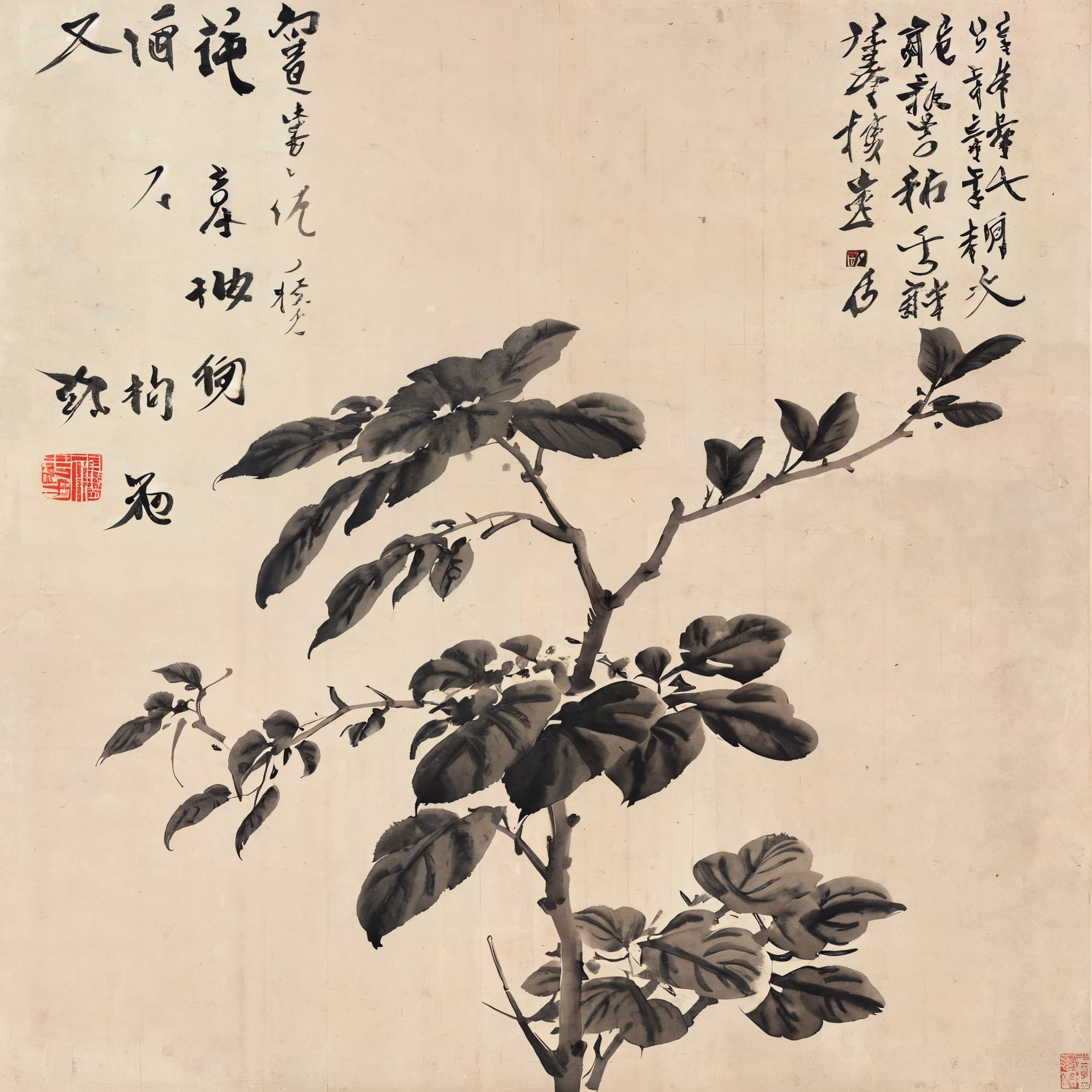 shukezouma, negative space, , shuimobysim , a branch of flower, traditional chinese ink painting, 