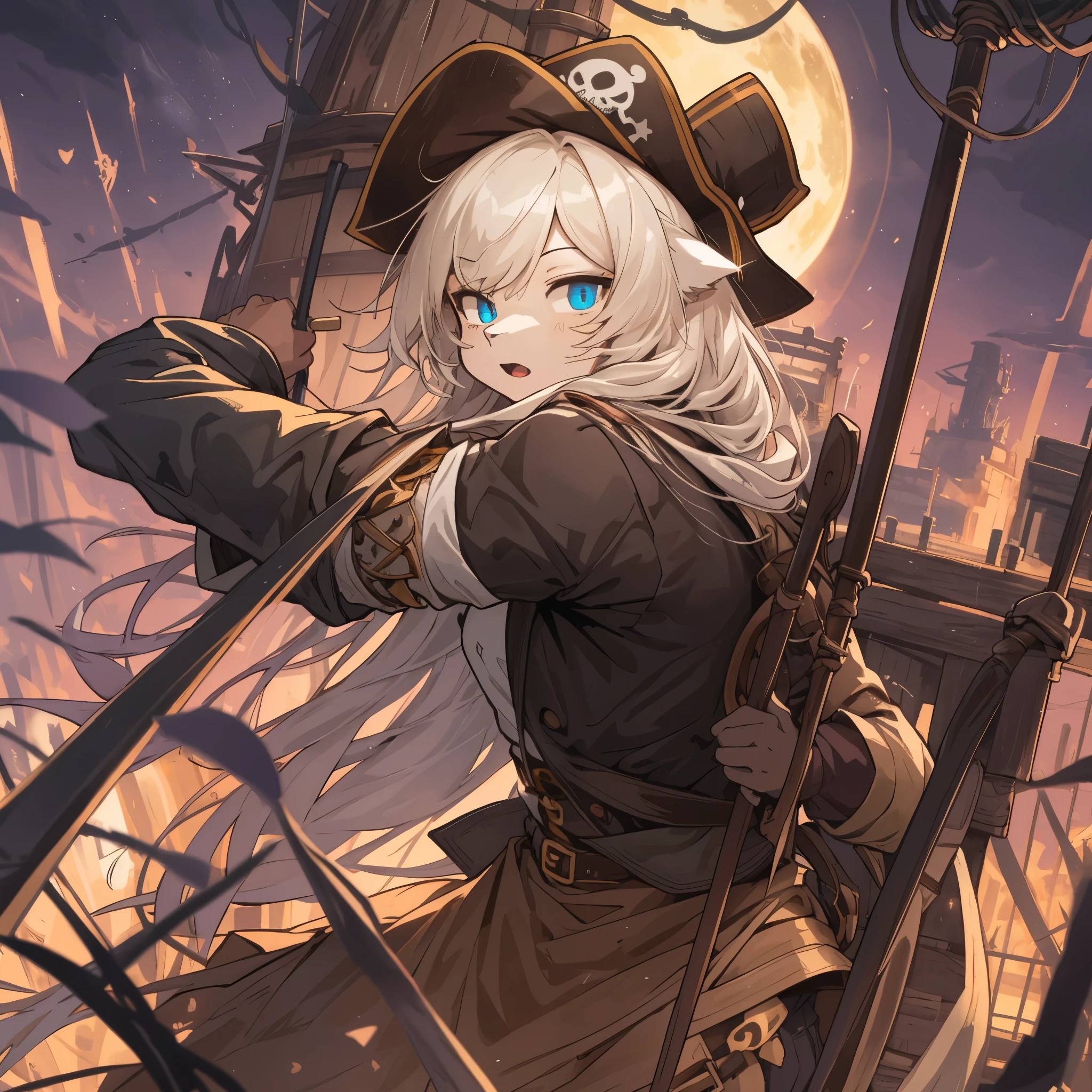 cover page, highres, top quality, best quality, paid reward available, unparalleled masterpiece, perfect artwork, absurdres, High-quality illustrations, super high resolution, detailed background, Hospitals with power outages, Spooky creatures, Pirate Ship, a pirate, 6+boys, 6+girls, absurdres(highly detailed beautiful face and eyes)perfect anatomy, expression, good lighting, cinematic shadow(kemono, furry anthro),