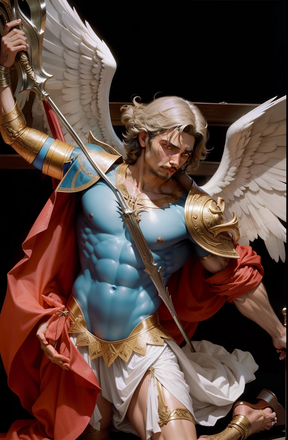 They are. Miguel, the Archangel holding a spear and weighing it on the head of a demon 