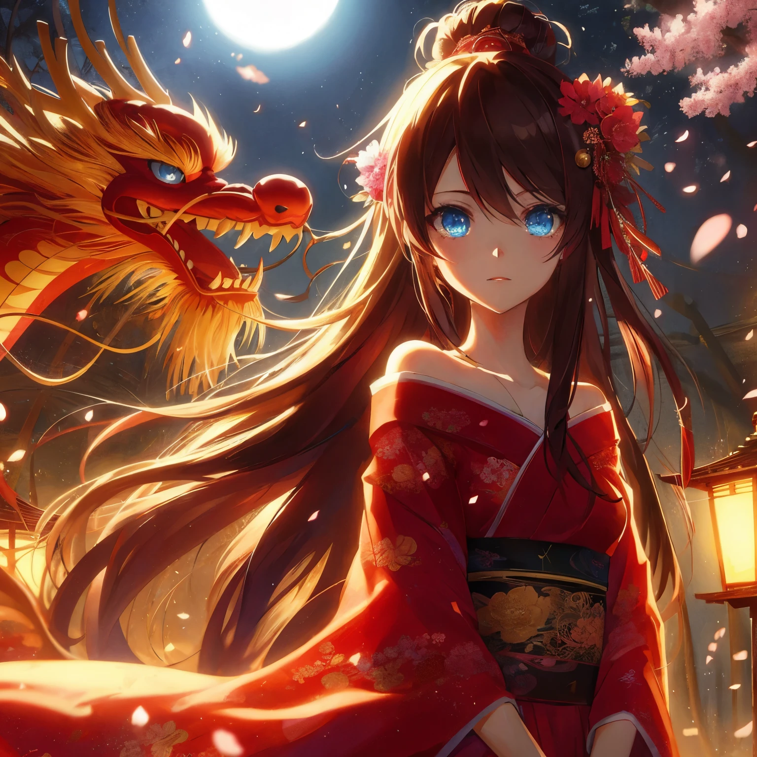 anime girl，long hair，blue eyes，Wearing a red kimono, anime style 4k, Anime Art Wallpaper 4k, anime art wallpaper 4k, anime art wallpaper 8k, 4k anime wallpaper, anime wallpaper 4 k, anime wallpaper 4k, 4k comic wallpaper, HD anime wallpaper, Beautiful anime girl, Beautiful anime, anime wallpaper, Anime fantasy artwork