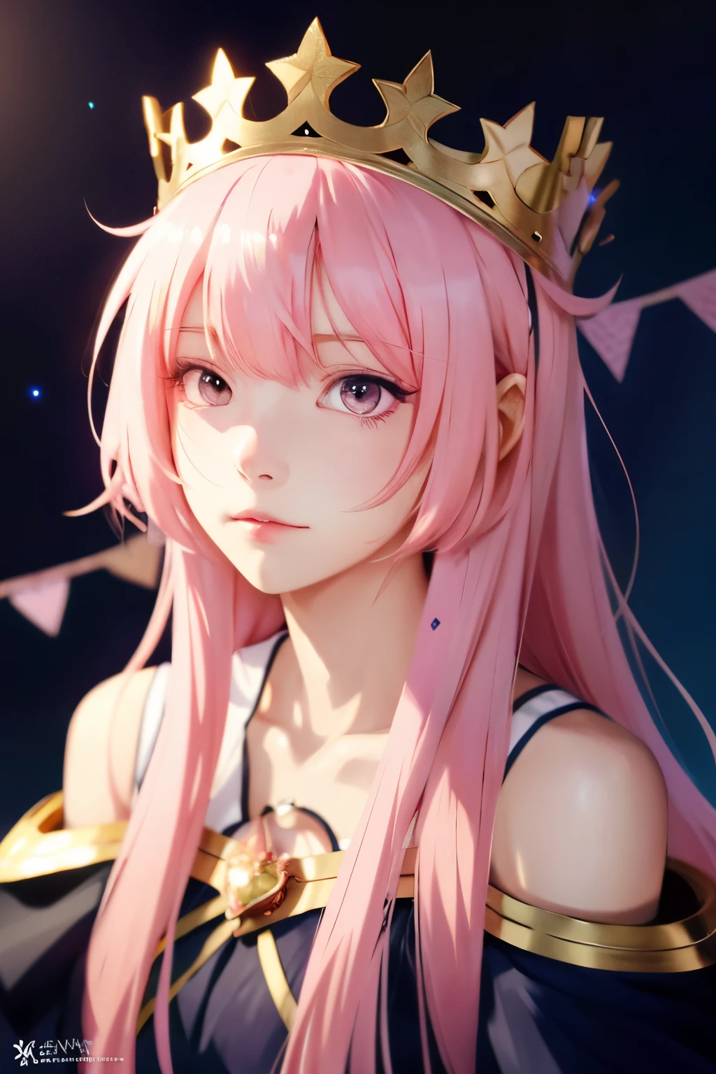 anime girl with pink hair and a crown on her head, a portrait by Shitao, pixiv, mingei, ayaka genshin impact, waifu, guweiz, kawacy, kawaii realistic portrait, artwork in the style of guweiz, from the azur lane videogame, official artwork, magic heart, nightcore