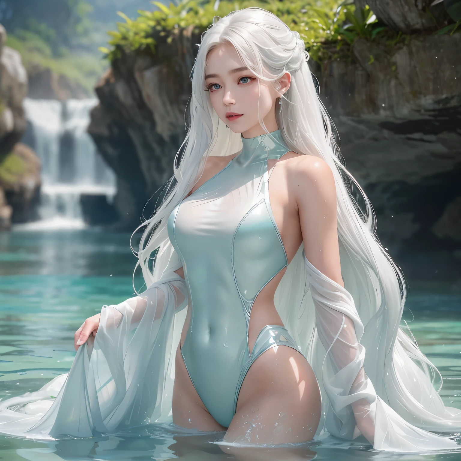 In the heart of an 8K ultra-realistic photo, a stunning anthropomorphic female dragon stands by the glistening lake. Her beautiful and gorgeous form is accentuated by the sleek swimming wear she adorns. Her wavy white hair cascades down, framing her face with an ethereal allure. The ultra-radiant skin glistens under the sunlight, further enhancing her captivating presence. As the water droplets cling to her wet skin, the composition becomes even more mesmerizing, evoking a deep sense of admiration.

The level of detail in this image is truly astounding, with every scale and contour meticulously captured in the shot. The excessive emotionality conveyed through her piercing eyes adds an intense depth to the overall composition. Enhanced by epic