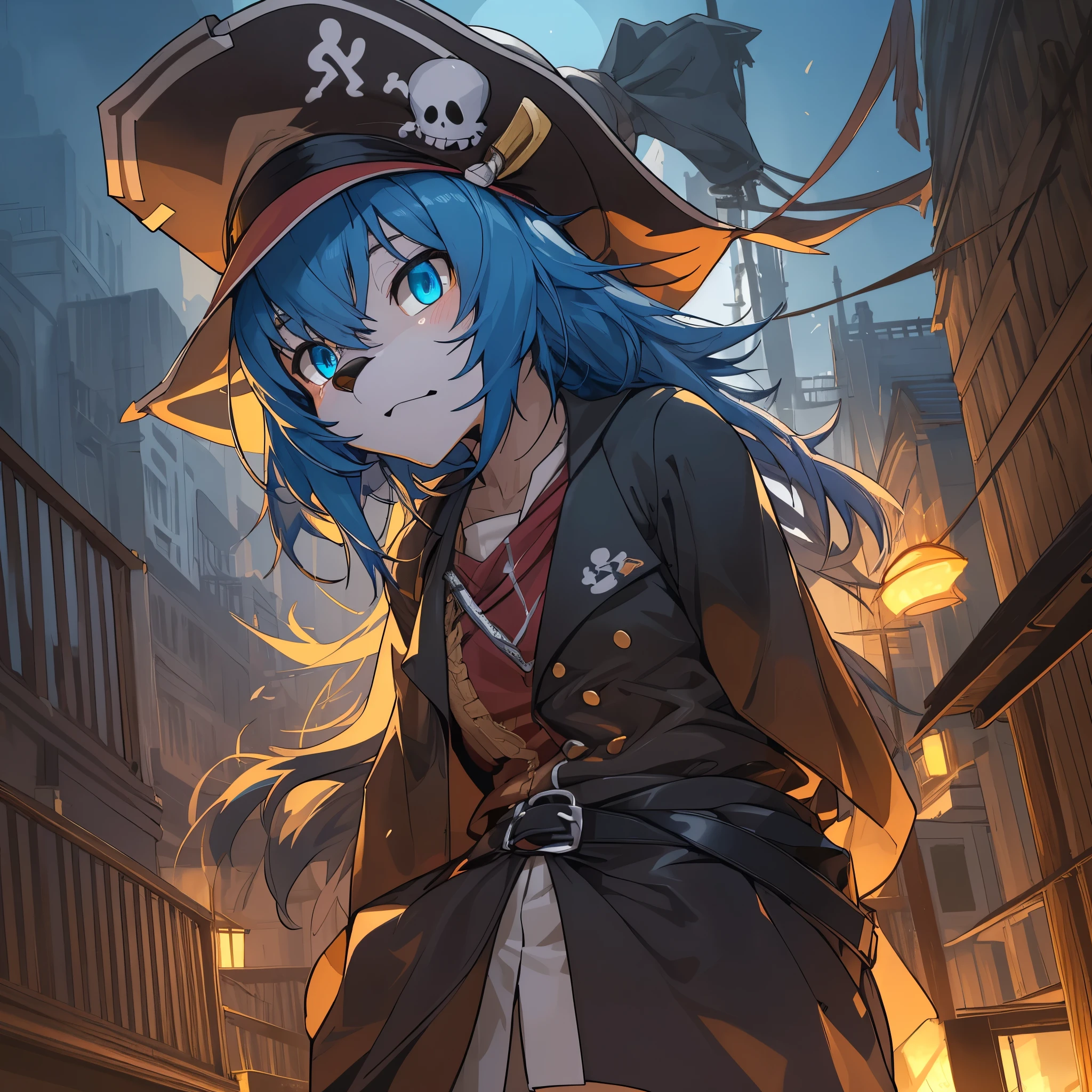top quality, best quality, High-quality illustrations, masterpiece, super high resolution, detailed background, Hospitals with power outages, Spooky creatures, Pirate Ship, a pirate, 6+boys, 6+girls, absurdres(highly detailed beautiful face and eyes)perfect ???????, expression, good lighting, cinematic shadow(kemono, furry anthro),