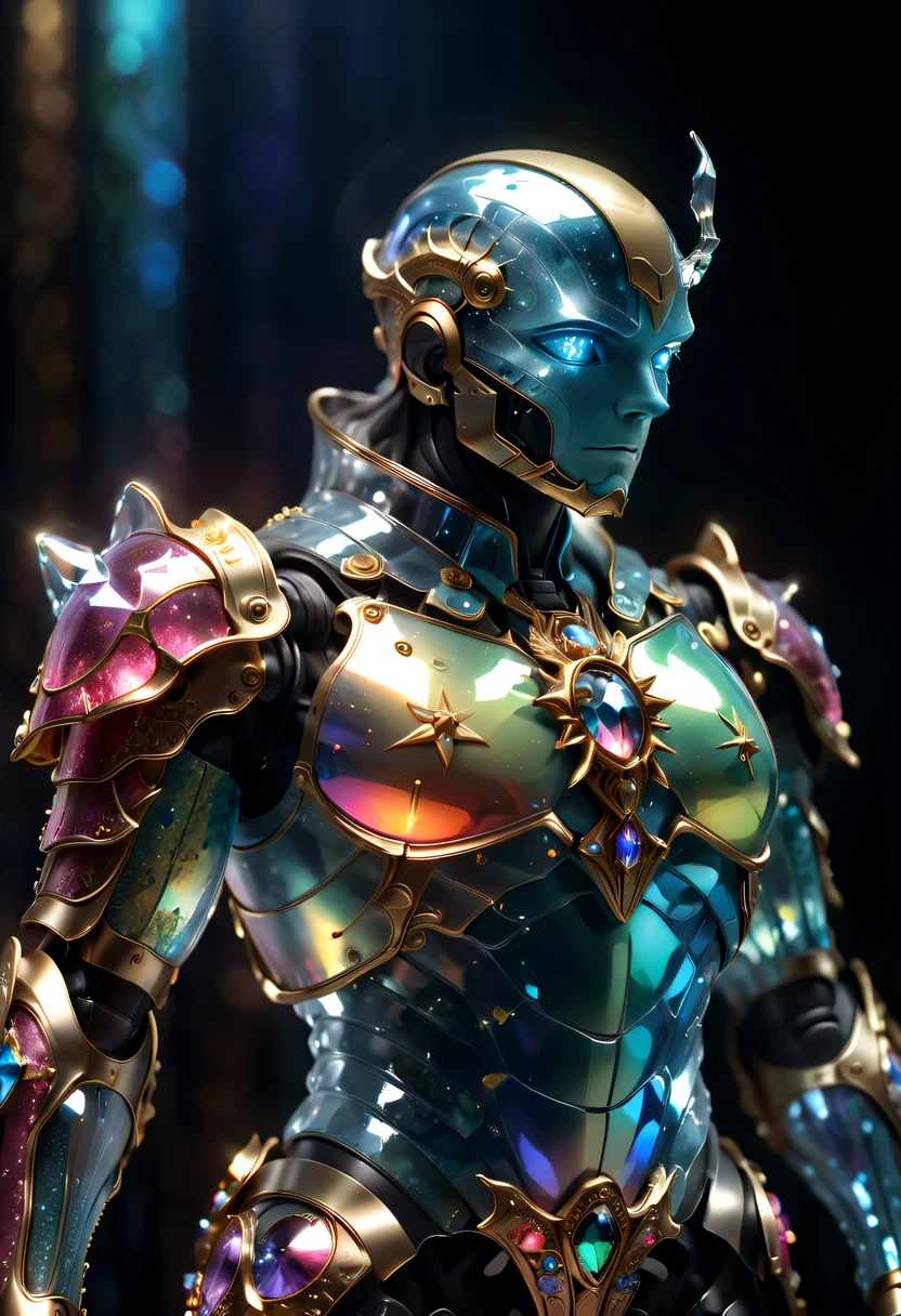 transparent armor,Sequins,colored Light,crystal, Glass, transparent, (actual), masterpiece, best quality, Light, natural shadow, highest detail, Professional photography, Detailed background, depth of field, super crazy details, complicated, beautiful, subsurface scattering, dynamic perspective, 直至沿着宇宙中的crystal之路行走, 直到被阳Light照亮&#39;s-ray, stars twinkling around, Comet and planet fLight, magical bright picture,