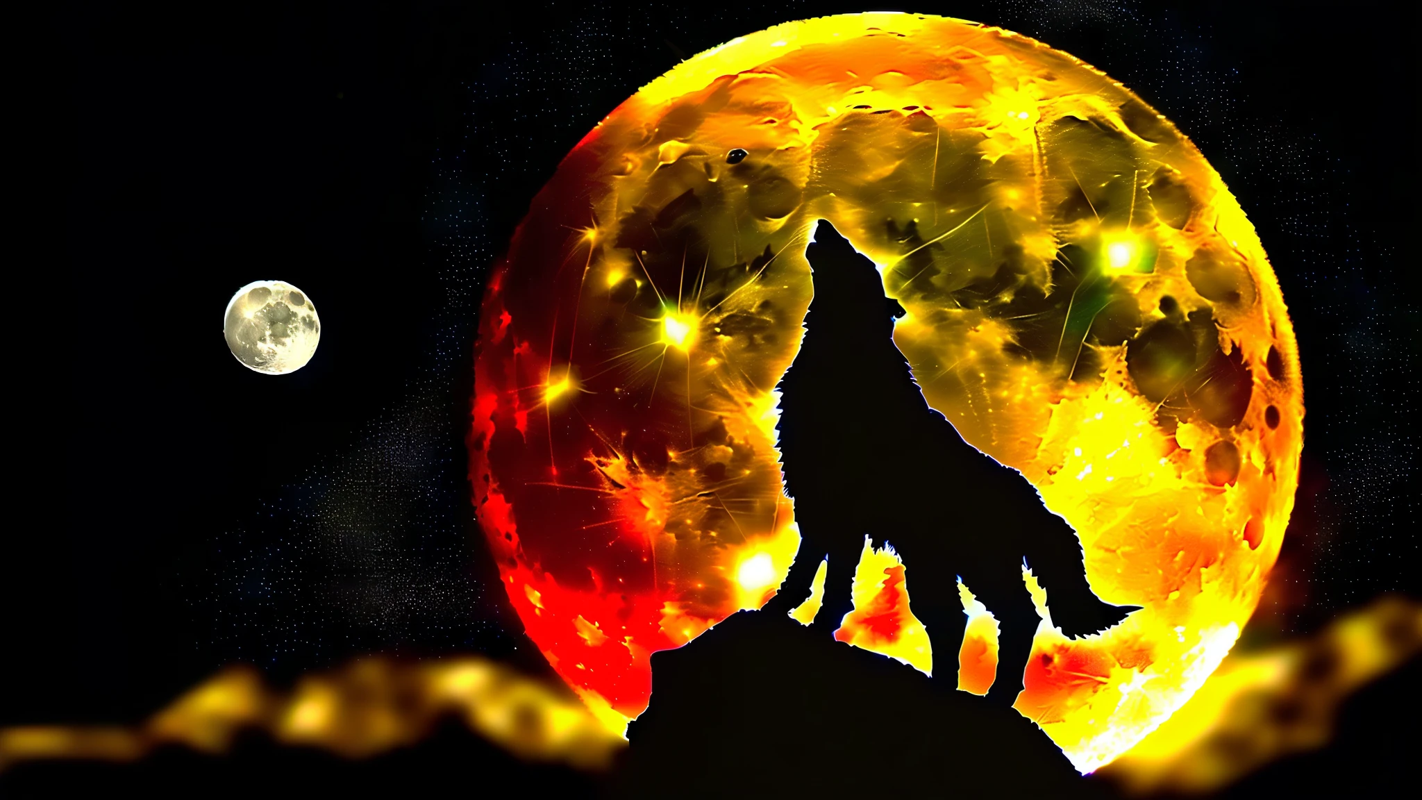 arafed Wolf howling at the moon in the dark sky, howling at the moon, the Wolf howls at the moon, Wolf howling at full moon, howling, lone Wolf, Wolf, Wolp, full moon, half Wolf, wereWolf?, Wolf, great Wolf, wereWolf, in front of a full moon, wereWolf”, full moon, photo of Wolf