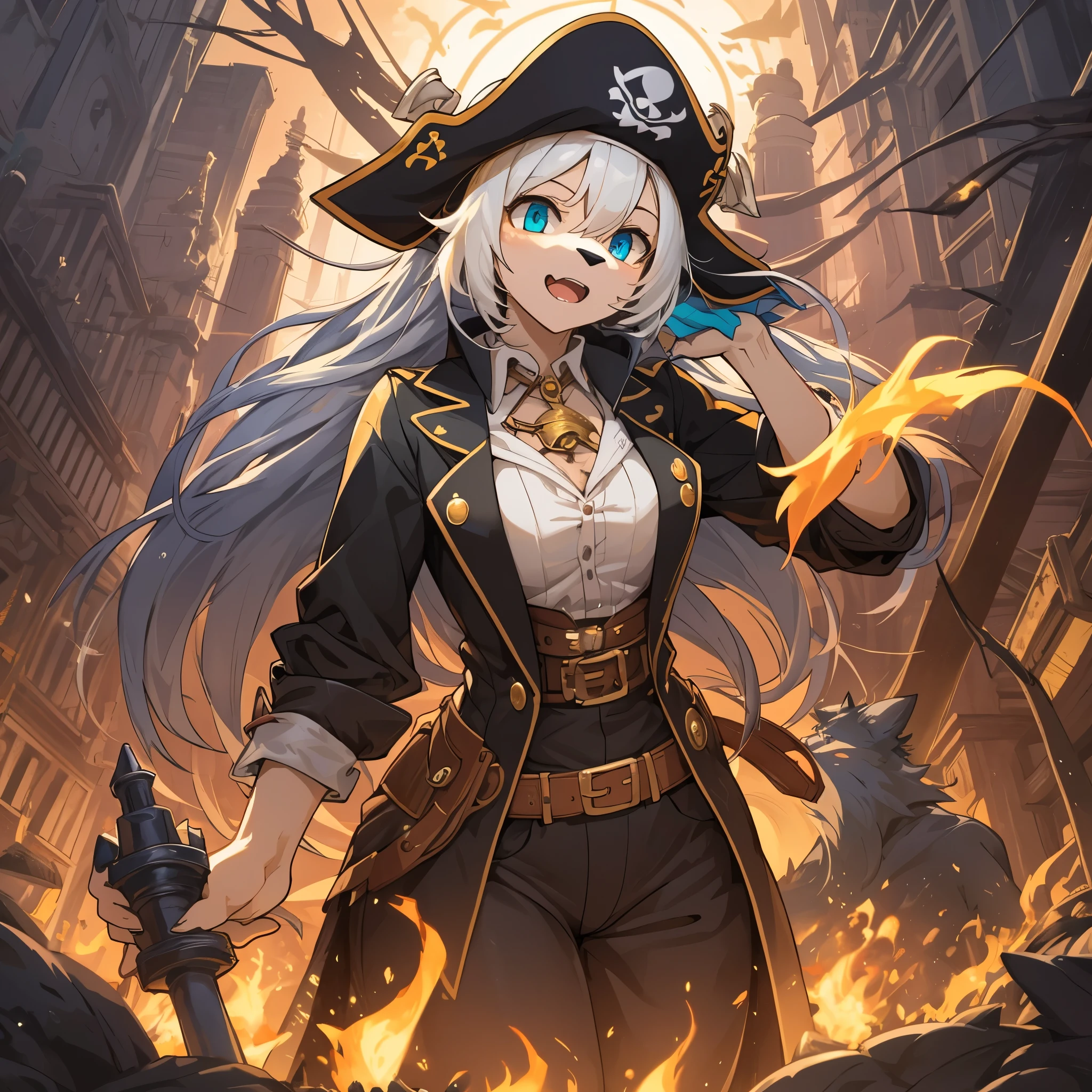 top quality, best quality, High-quality illustrations, masterpiece, super high resolution, detailed background, Hospitals with power outages, Spooky creatures, Pirate Ship, a pirate, 6+boys, 6+girls, absurdres(highly detailed beautiful face and eyes)perfect anatomy, expression, good lighting, cinematic shadow(kemono, furry anthro),