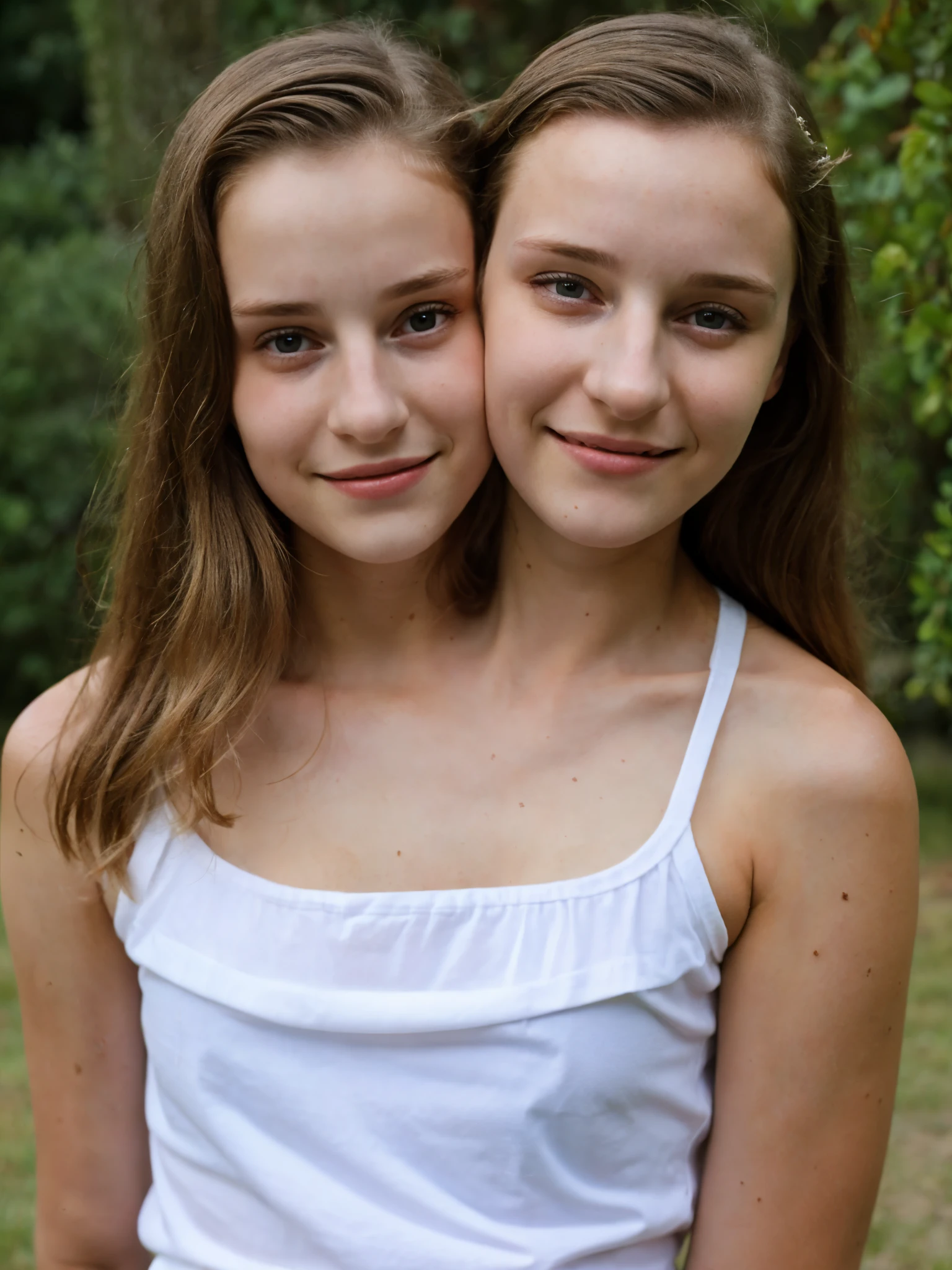 2heads, two headed girl, (a 12 year old girl and a 17 year old girl:1.5), (german:1.5)