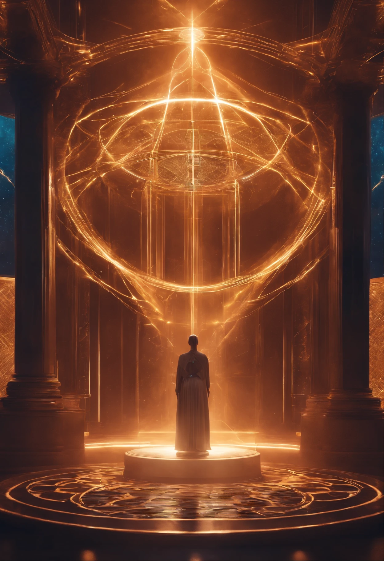 Design a series of AI-themed background images that seamlessly blend technology and cryptocurrency. ai goddess, AI religion, futuristic lightening portal, ehtereum