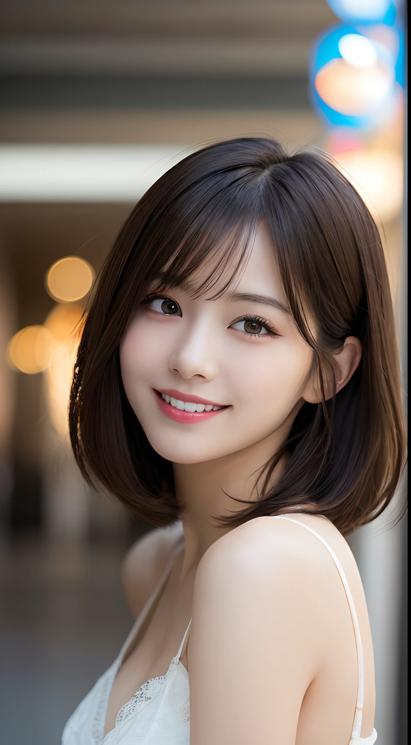 masutepiece, Best Quality, Illustration, Ultra-detailed, finely detail, hight resolution, 8K Wallpaper, Perfect dynamic composition, Beautiful detailed eyes,Short bob hair,Small breasts natural color lip, Bold sexy poses,Smile,Shibuya、20 years girl、Cute、Subject looking at sexy pose on camera,Gravure Model Pose
