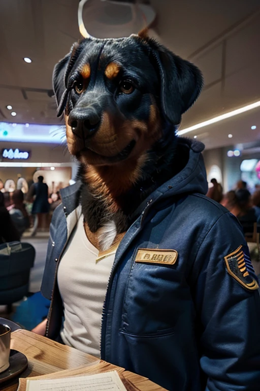 anthropomorphic dog commodore 1:1 on a starbase, hybrid dog character in a navy coverall, futuristic starbase scene, photo realistic starbase, hyper realistic space station interior, anthro dog naval officer