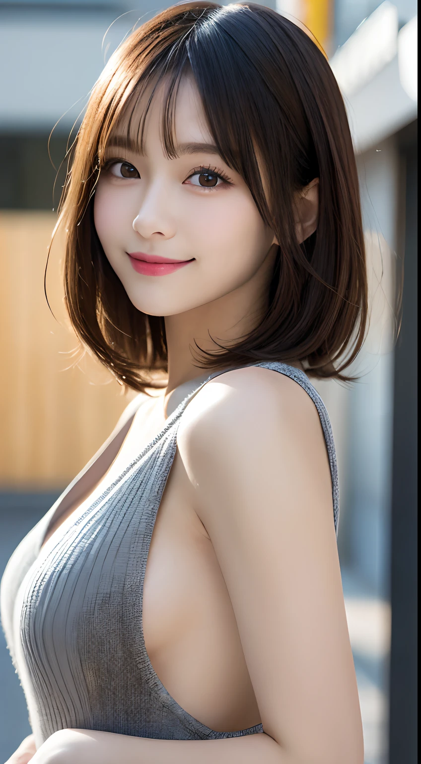 masutepiece, Best Quality, Illustration, Ultra-detailed, finely detail, hight resolution, 8K Wallpaper, Perfect dynamic composition, Beautiful detailed eyes, Women's Fashion,Short Bob Hair,Small breasts natural color lip, Bold sexy poses,Smile,Harajuku、20 years girl、Cute、Subject looking at camera sexy pose