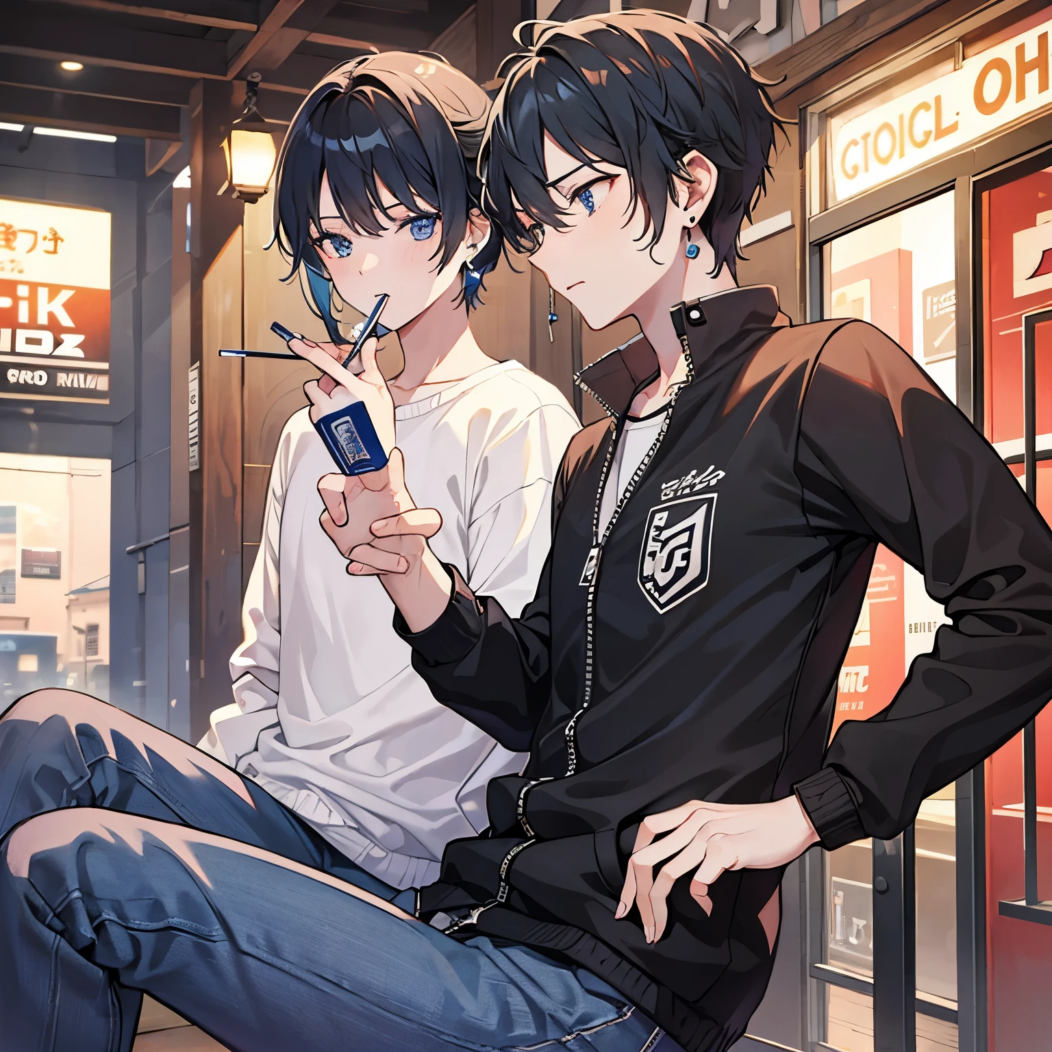 tobacco、cool、details、It's funny、earrings、black hair、male、center division、twisted spiral