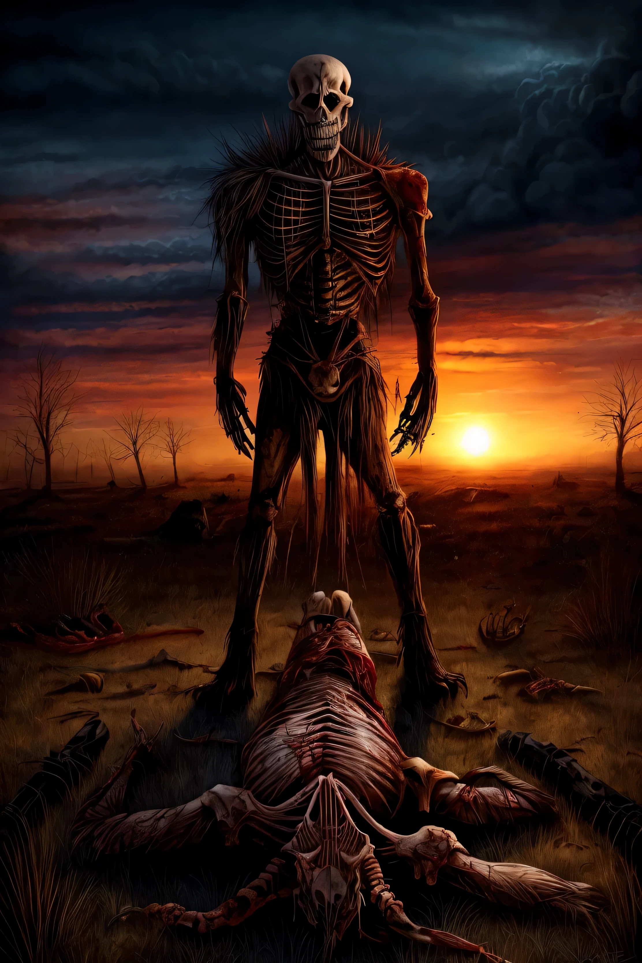 Masterpiece, highest quality, (high detail:1.2), creepy crner, multiple bodies, corpsets, rotten meat, broken bone, bones, skeleton ,rotten skin, zoombie, blood, creepy, death, horror, obscure , shadows, swamp, horrifying creatures body rotten, sharp objects, living death, zoombies, gore, rotten organs, guts, dark macabre, virus, viruses and spores, mutants, mutations, altered DNA, sunset, post-apocalyptic, amputations, trauma, beats, bites, lacerations, hematomas and teratomas, post-apocalyptic background.