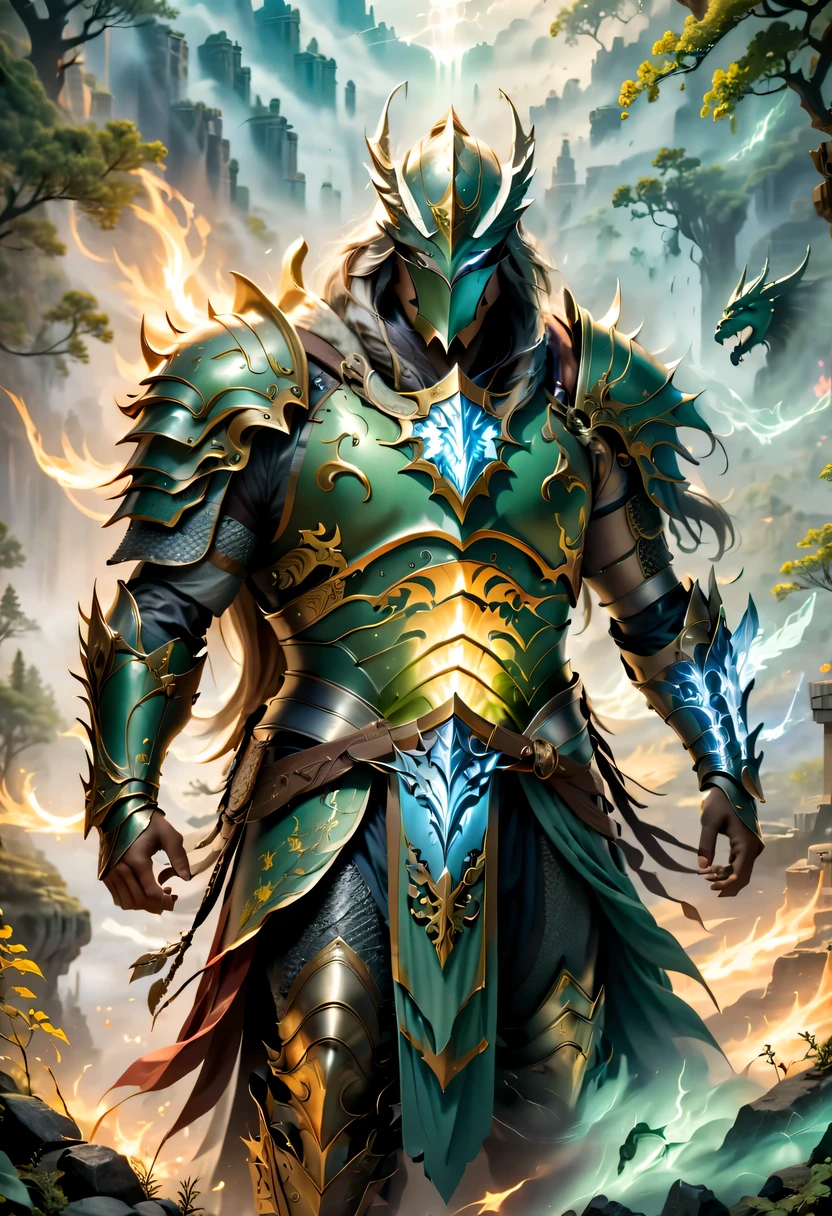 (best quality,4k,high resolution,masterpiece:1.2),actual,heroes in fantasy world,brave warrior,Detailed armor,sharp sword,majestic cape,magic,brave gesture,magical creatures,magic森林,hazy background,magical lights,bright colors,fantastic scenery,dramatic atmosphere,mysterious atmosphere,epic battle场面,ancient ruins,dangerous mission,mythology figure,Mysterious creature,Heroic deeds,dragon slayer,enchanted weapons,powerful,aura of light,sense of adventure,ethereal environment,Extraordinary power,stunning view,An unforgettable journey,final destiny,Legendary heroes,epic battle.