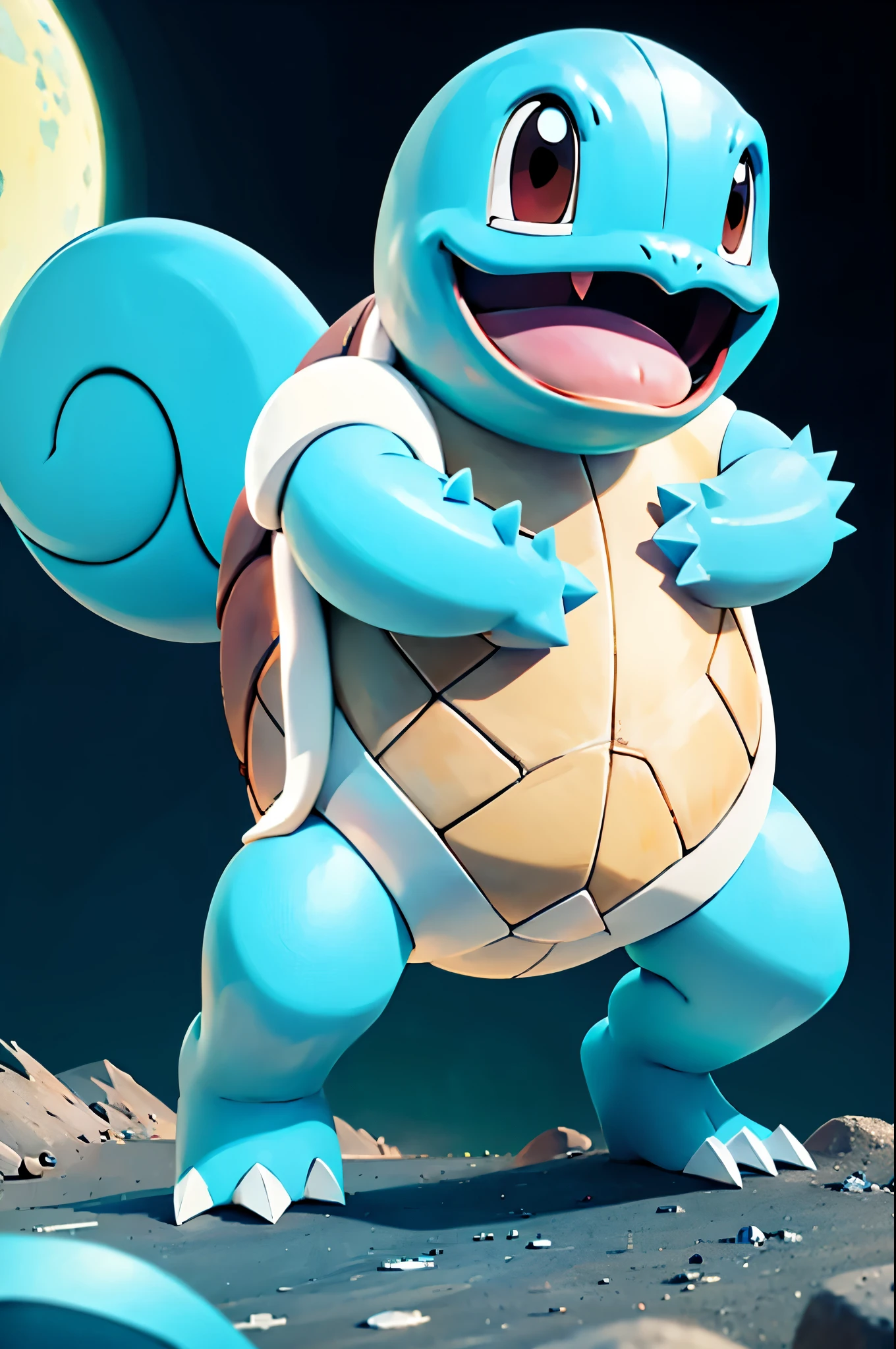 (masterpiece),(extremely detailed CG unity 8k wallpaper), Squirtle from the Pokemon series with a white wrap around his head, a shark tooth necklace, crossed arms and an angry expression