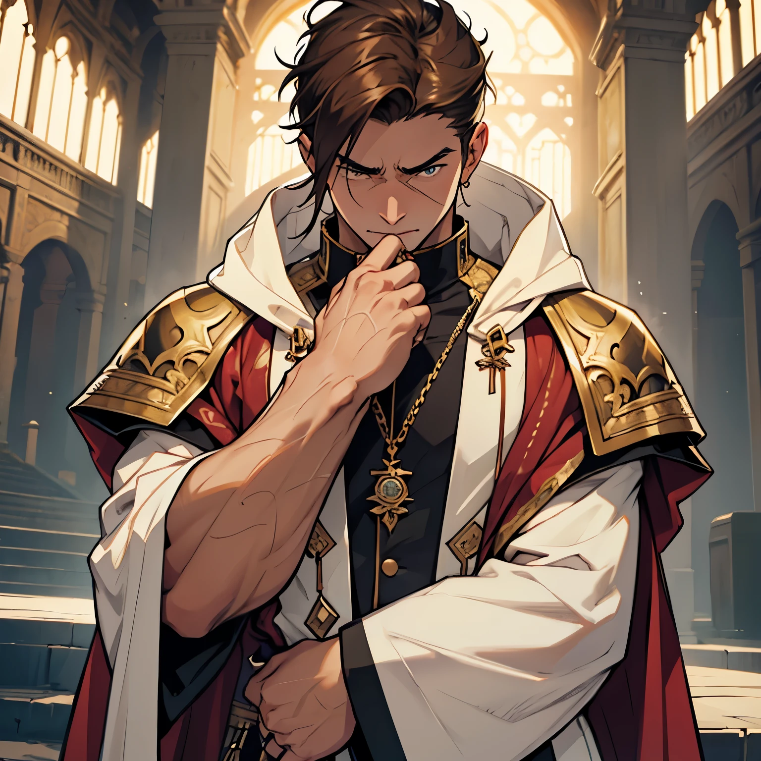 Black Skin, No Top, Young Men, 1boy, Male, Manly, Prince of Persia, Leaky Waist, Jewelry, Brilliant, Long Curly Hair, Black Hair, Dark Skin, Emerald Eyes, Golden Waist Chain, Armband, Thin Waist, Bare Leg, Barefoot, Anklet, Bracelet, Bracelet, Ring, Dynamic Pose, Dramatic Composition, Carpet, Wounded, Battle Damage, Bleeding from the Corners of the Mouth, Kneeling, Carpet, Chains, Collar, Cage, Blushing, Tears, Panting