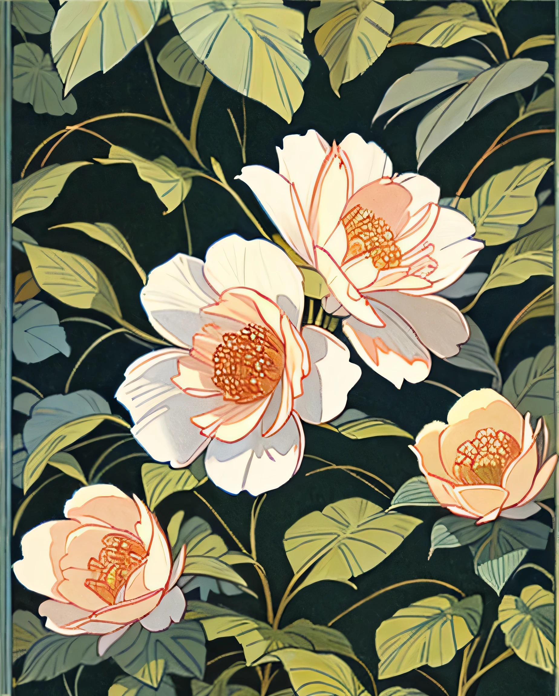 (((masterpiece))), (best quality), ((ultra-detailed)), professional, vintage fantastic plants print, amazing floral textures, detailed --tile