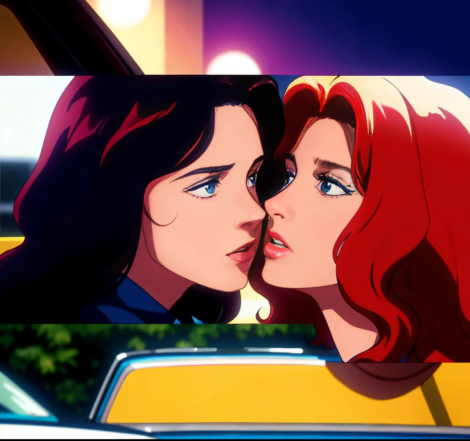 a close up of a woman kissing a woman in a car, still from a terence malik film, shot from movie, screenshot from a movie, still shot from movie, still from a movie, still from the movie, still from movie, still frame from a movie, scene from a movie, scene from the film, 1 9 8 6 movie screenshot