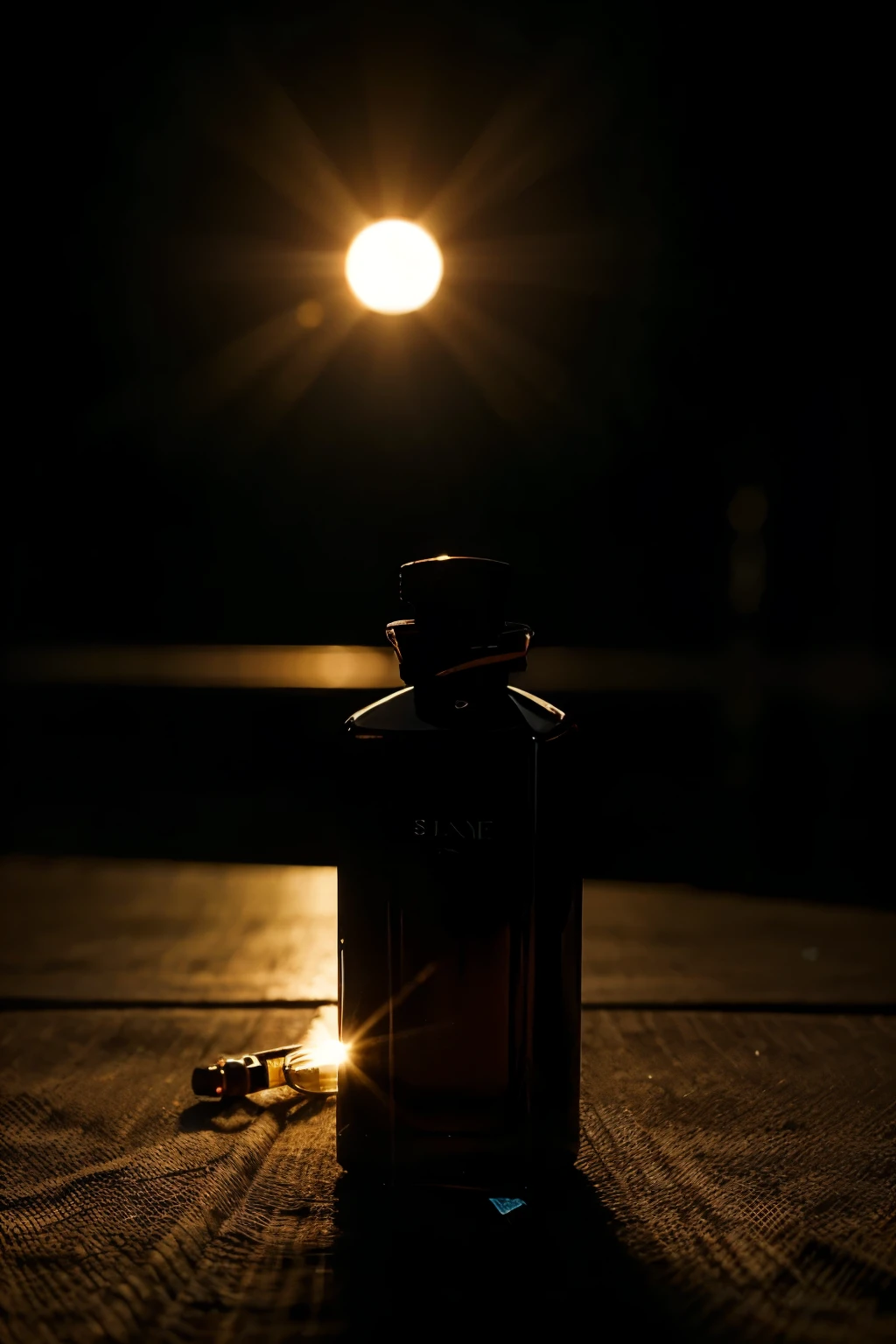 Silhouette against the setting sun, allowing the darkness to contrast beautifully with your sleek black hair and the shimmering glass of the Lovely perfume bottle. Let the simplicity of the shot speak volumes about the timeless allure of the fragrance, realistic