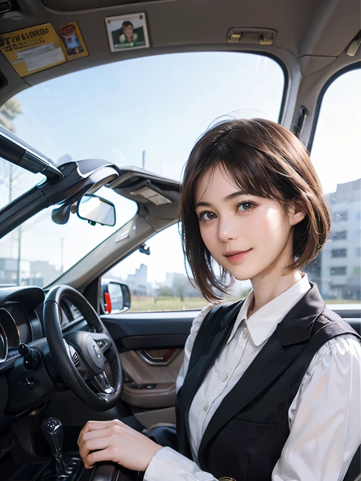 164
Shorthair, (a 20 yo woman, standing), A hyper-realistic, gentle smile, sci-fi cool suit, (口紅), in the cockpit of an old fashioned fighter aircraft