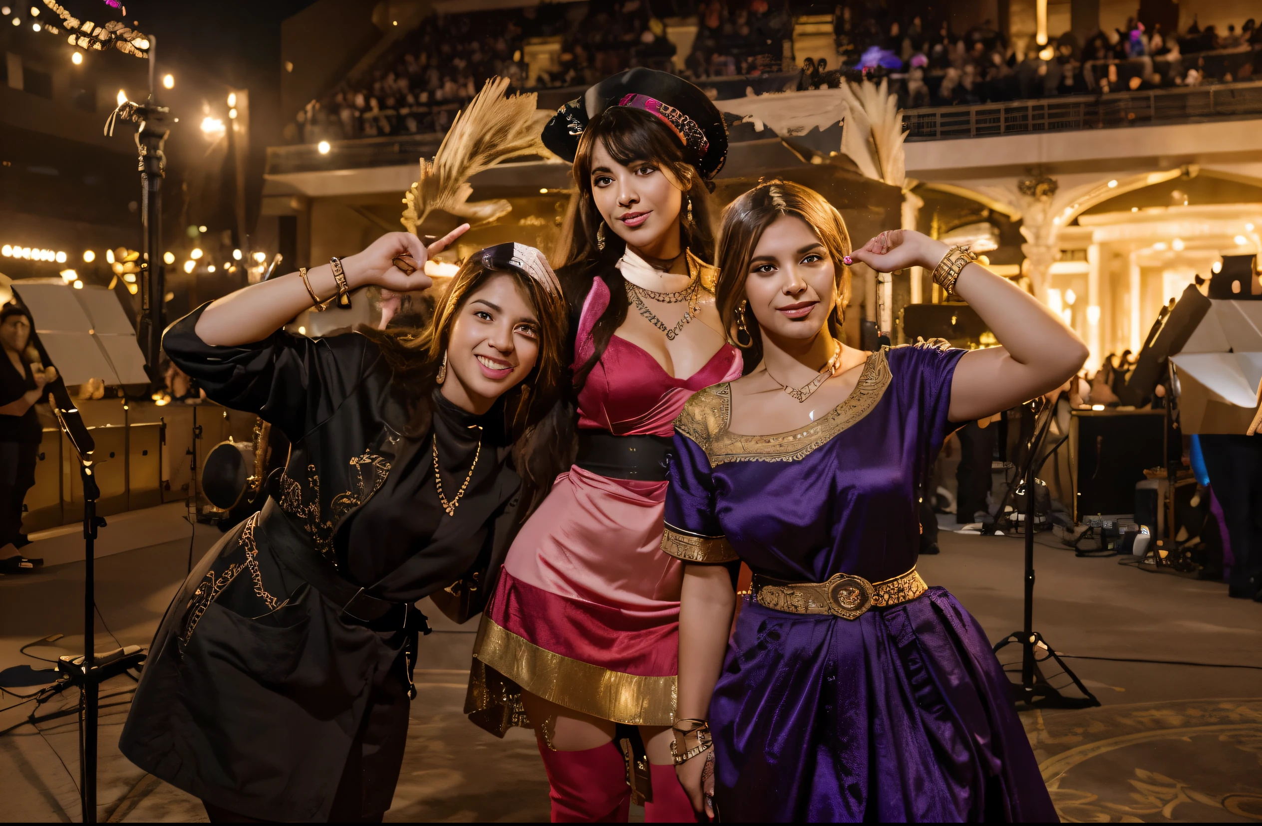 (Best quality, 8k, 32k, Masterpiece, UHD:1.2) "Generate a visually stunning AI artwork that transforms the image into a luxurious concert scene. Envision a grand venue filled with opulence and extravagance, complete with intricate details and decorations. Implement dynamic cinematic lighting to enhance the atmosphere, focusing on the interplay of light and shadow. Populate the background with massive crowds, capturing the energy and excitement of a highly anticipated performance. Ensure the crowd is diverse and engaged, with expressions of joy, enthusiasm, and awe. Pay attention to the finer details of the concert venue, such as the stage setup, instruments, and luxurious surroundings. The overall composition should convey the grand scale of the event and the magical ambiance created by the combination of lighting and crowd dynamics."