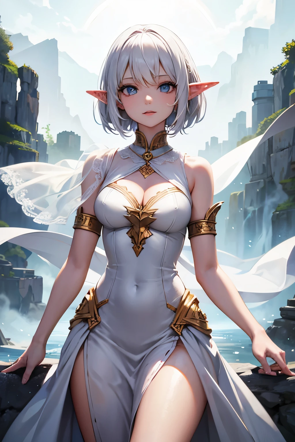 short white hair elf woman in fine dress
