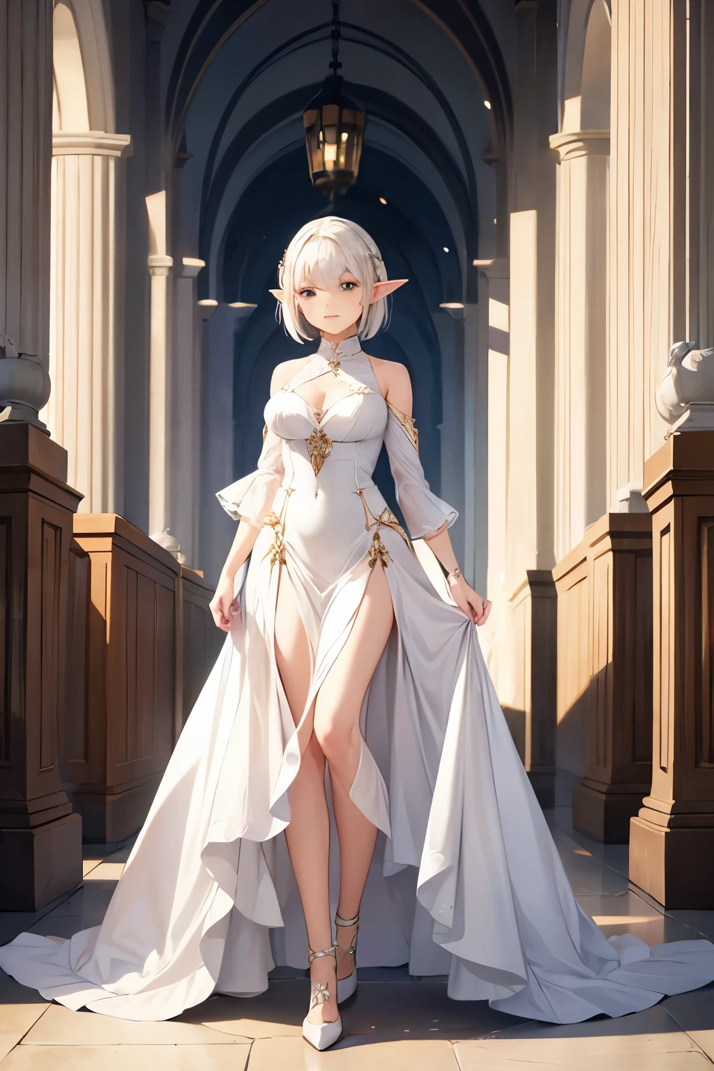 short white hair elf woman in fine dress