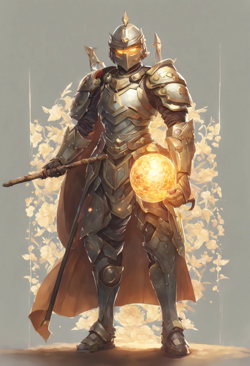 "Digital Illustration, A lone hero clad in intricate armor, holding a staff topped with a mystic orb, Art Styles: Anime, Art Inspirations: Studio Ghibli and Makoto Shinkai, Camera: medium telephoto lens, Shot: medium shot, Render Related Information: highly detailed character design, soft ambient light, vivid fantasy colors"