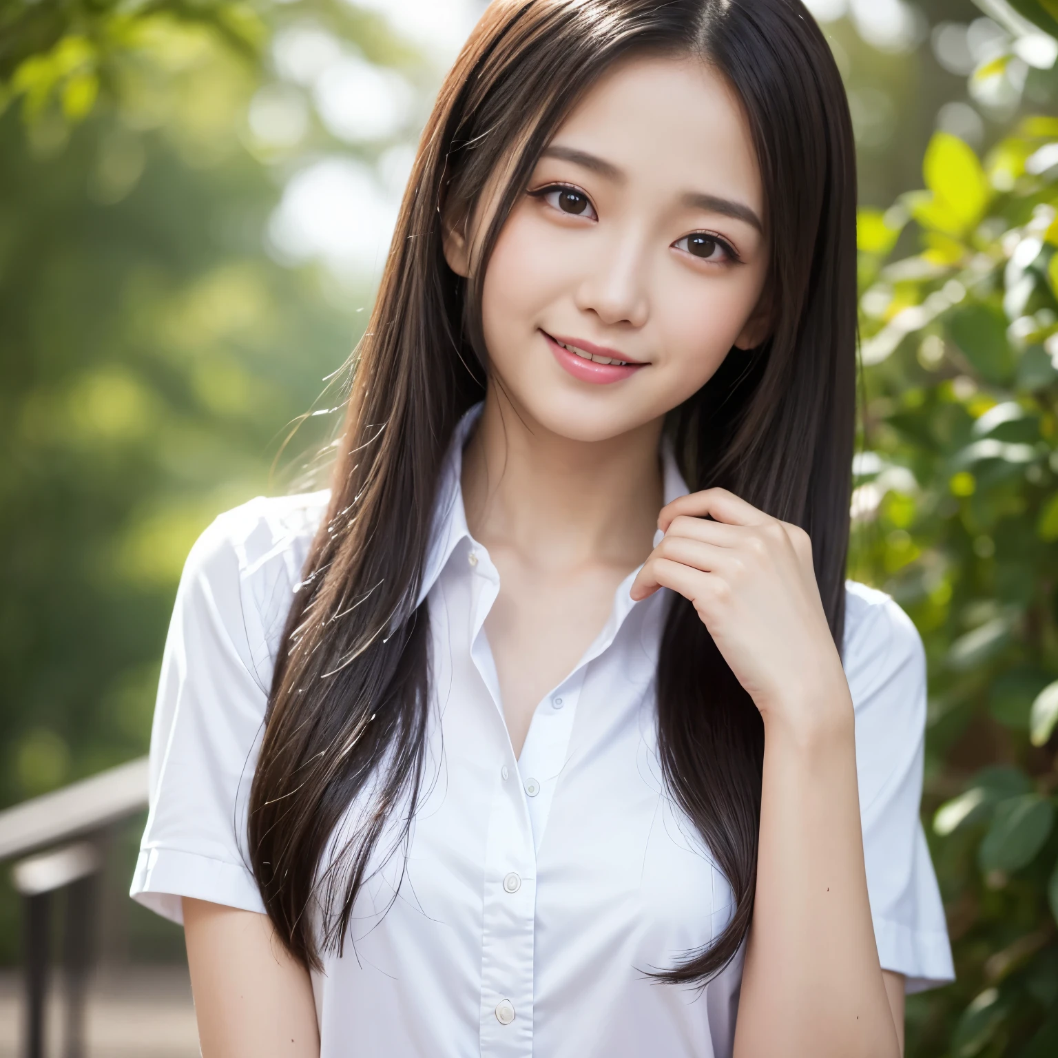 (highest quality、table top、8k、best image quality、Award-winning work)、One cute high school girl、alone、perfect beautiful composition、(Uniform shirt with full chest opening:1.1)、(unbutton your shirt、fully exposes small naked breasts:1.5)、(Perfect thick wave side twin tails:1.1)、slender body、(A shy smile looks at me:1.1)、(strongly blurred park background:1.1)、natural makeup、Ultra high definition beauty face、ultra high definition hair、Super high-definition sparkling eyes、(Pure white skin that shines with ultra-high resolution:1.1)、Super high resolution glossy lips、accurate anatomy、ultra high definition hair、(very bright:1.1)
